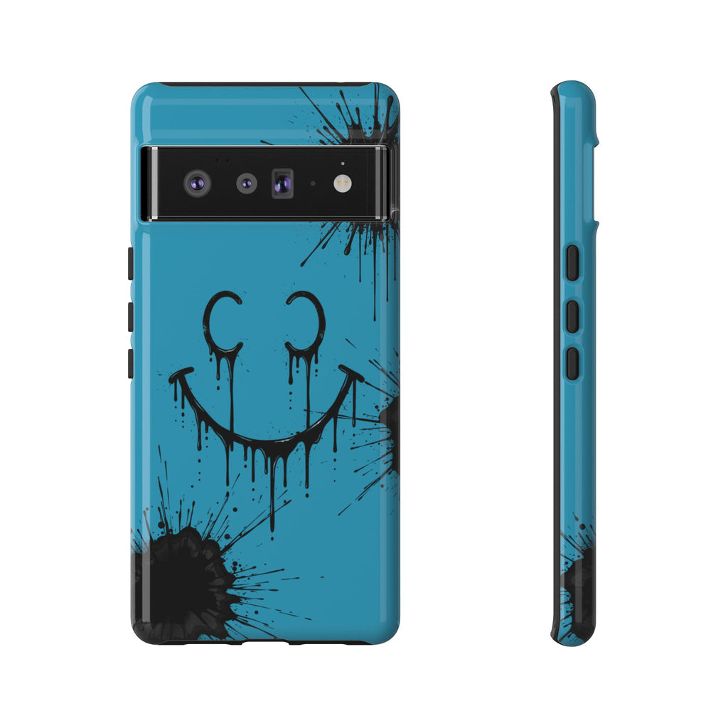 Protective Phone Case — Blue Drip Smile Splatter Design