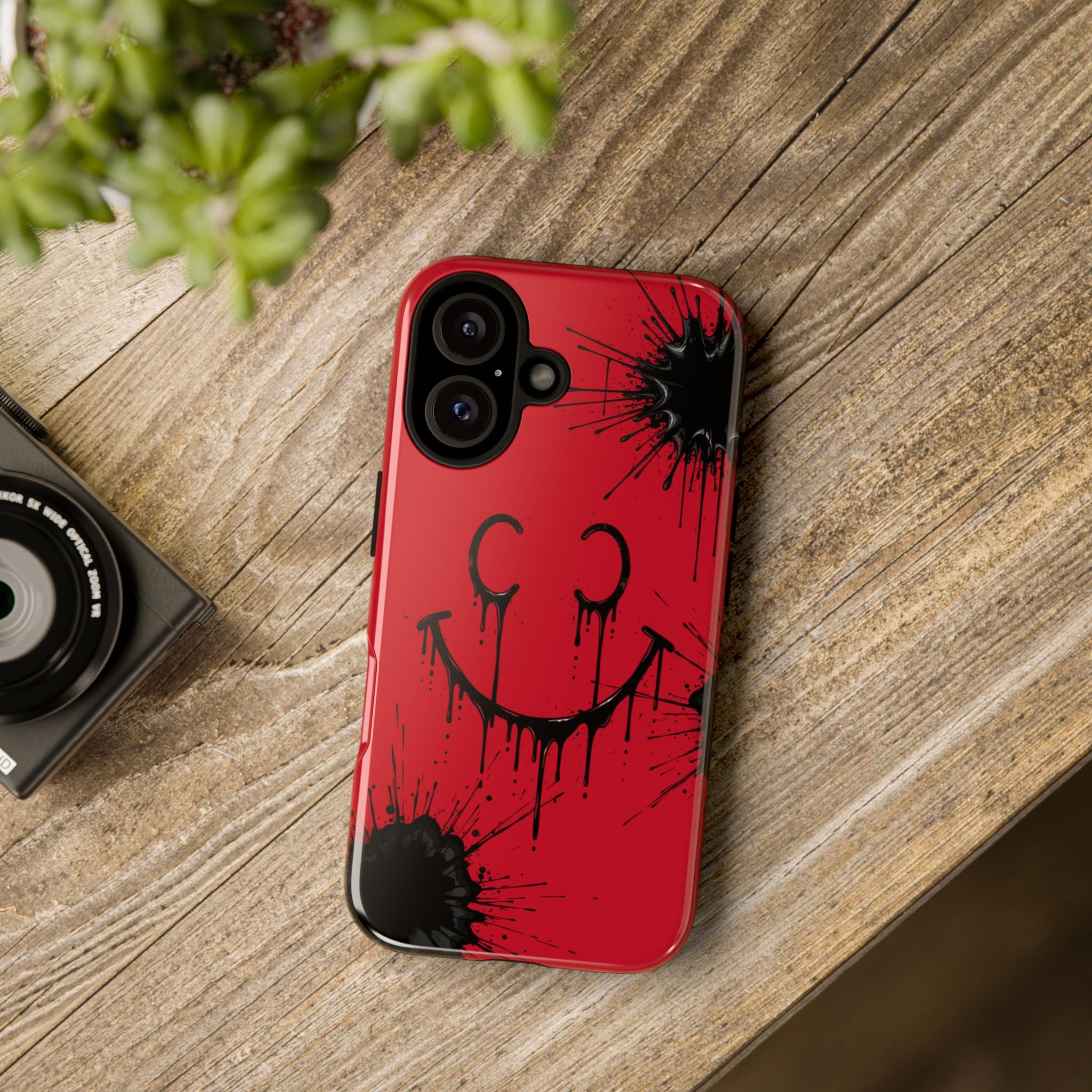 Protective Phone Case — Red Drip Smile Splatter Design