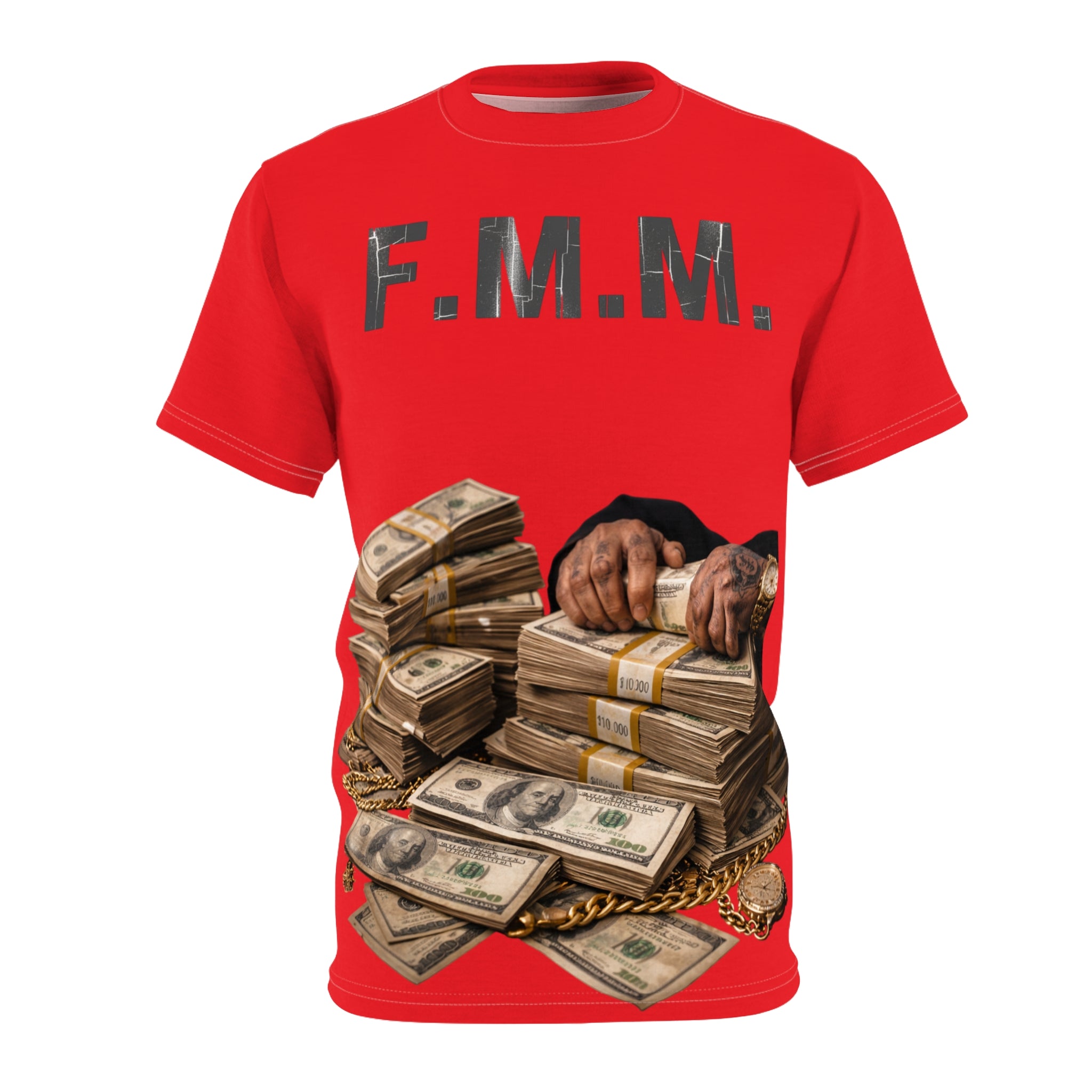 Red FMM Money Stacks Tee — Graphic All-Over Print Shirt