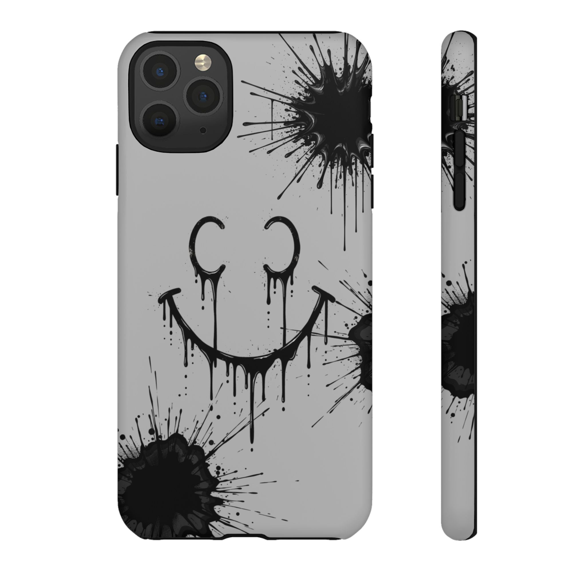 Protective Phone Case — Gray Drip Smile Splatter Design