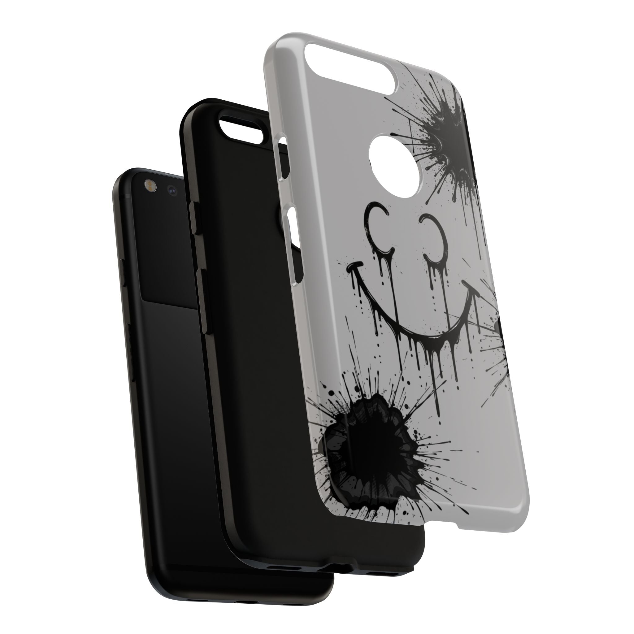 Protective Phone Case — Gray Drip Smile Splatter Design