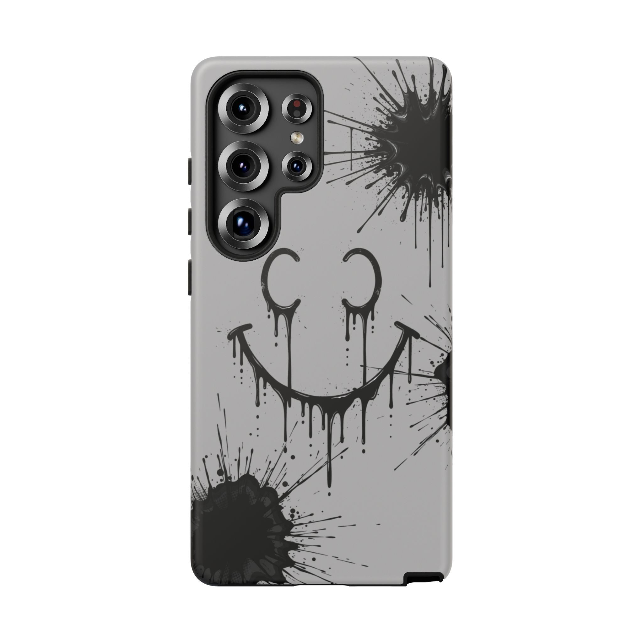 Protective Phone Case — Gray Drip Smile Splatter Design