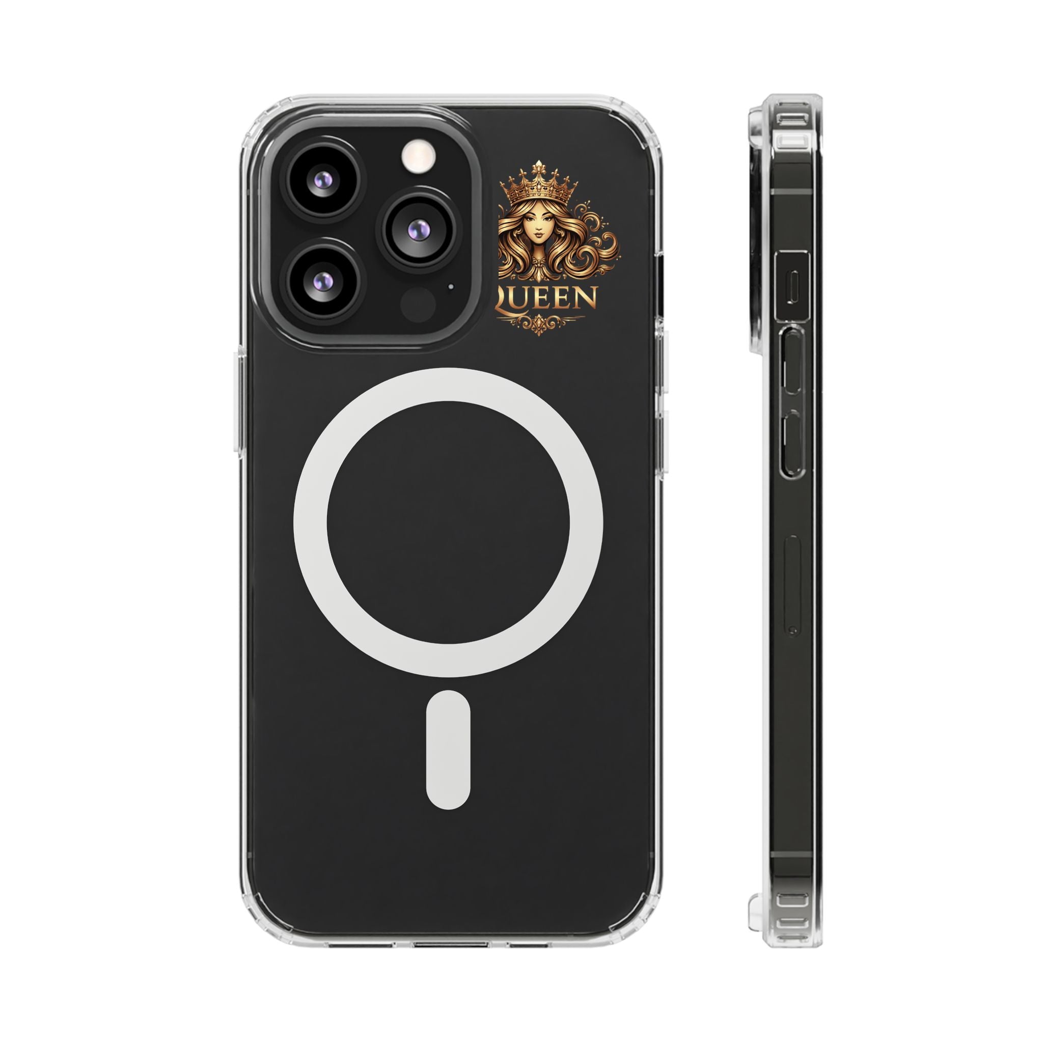 Clear Magnetic Phone Case — "Queen" Crown Design, Impact-Resistant