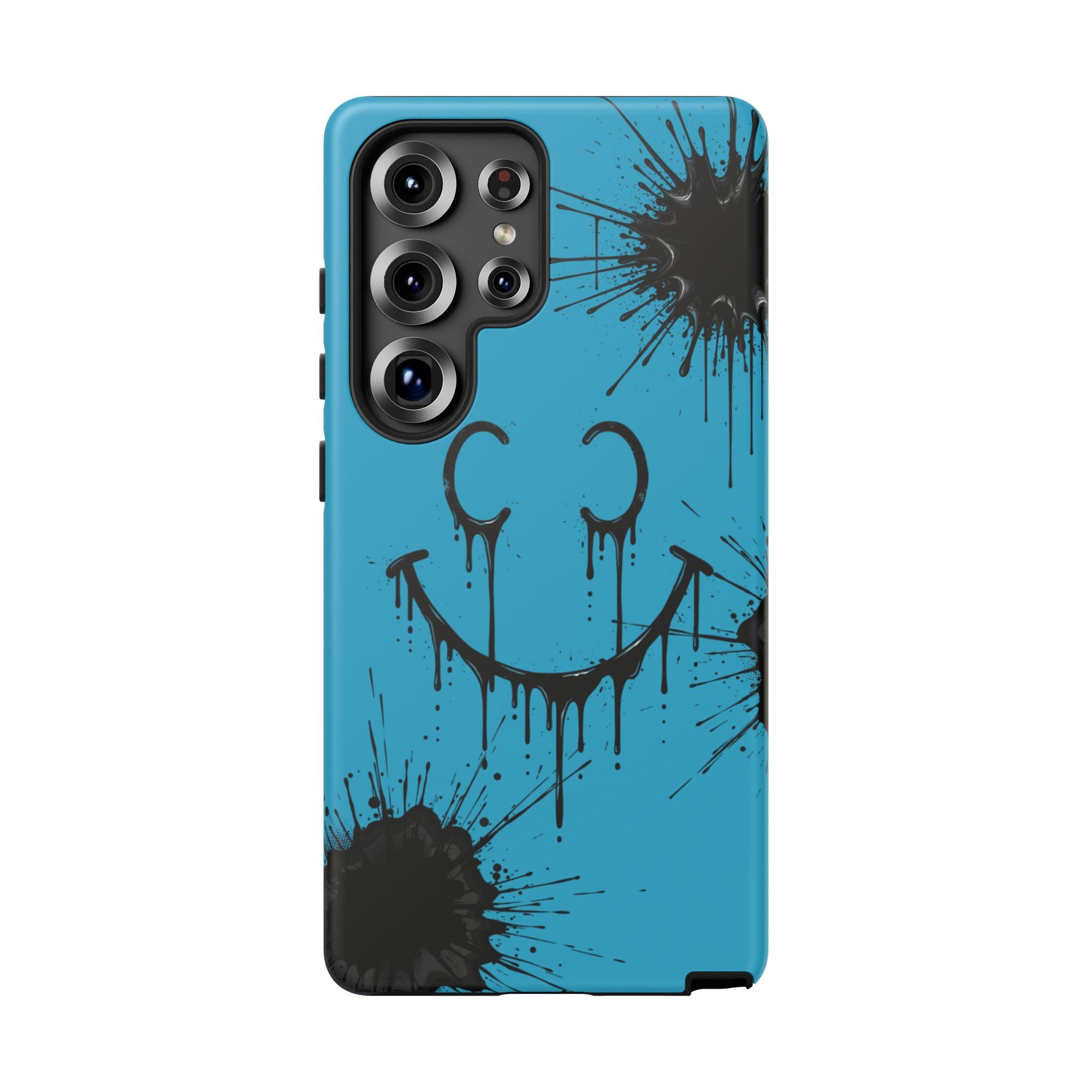 Protective Phone Case — Blue Drip Smile Splatter Design