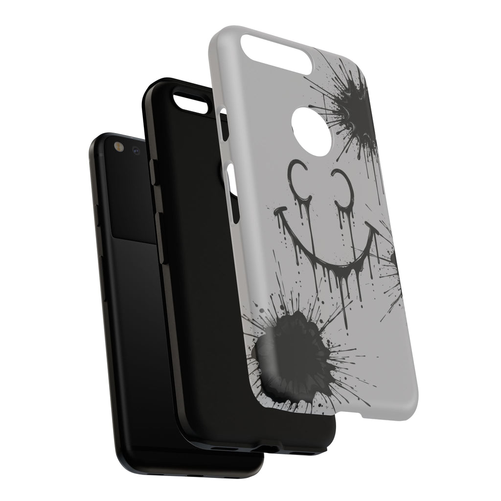 Protective Phone Case — Gray Drip Smile Splatter Design