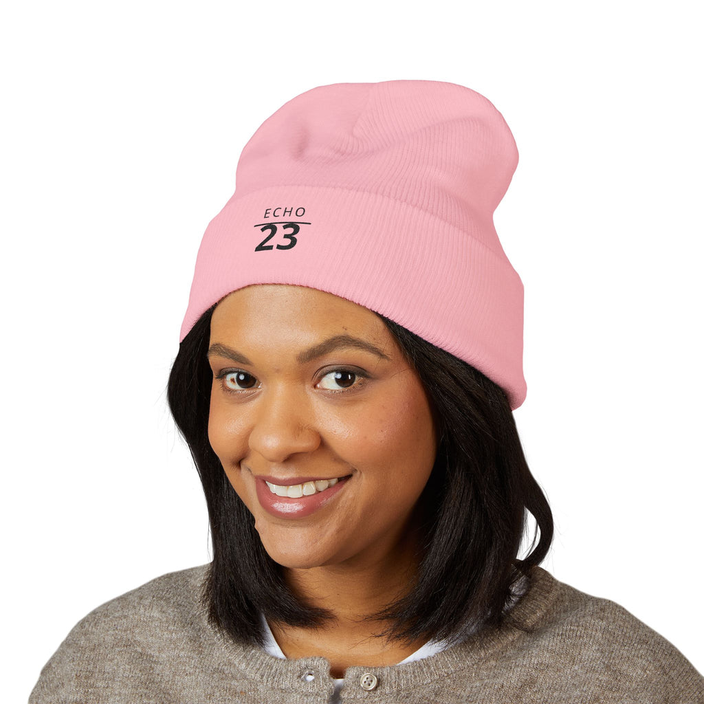 Echo 23 Embroidered Cuffed Beanie — Minimal Knit Winter Hat