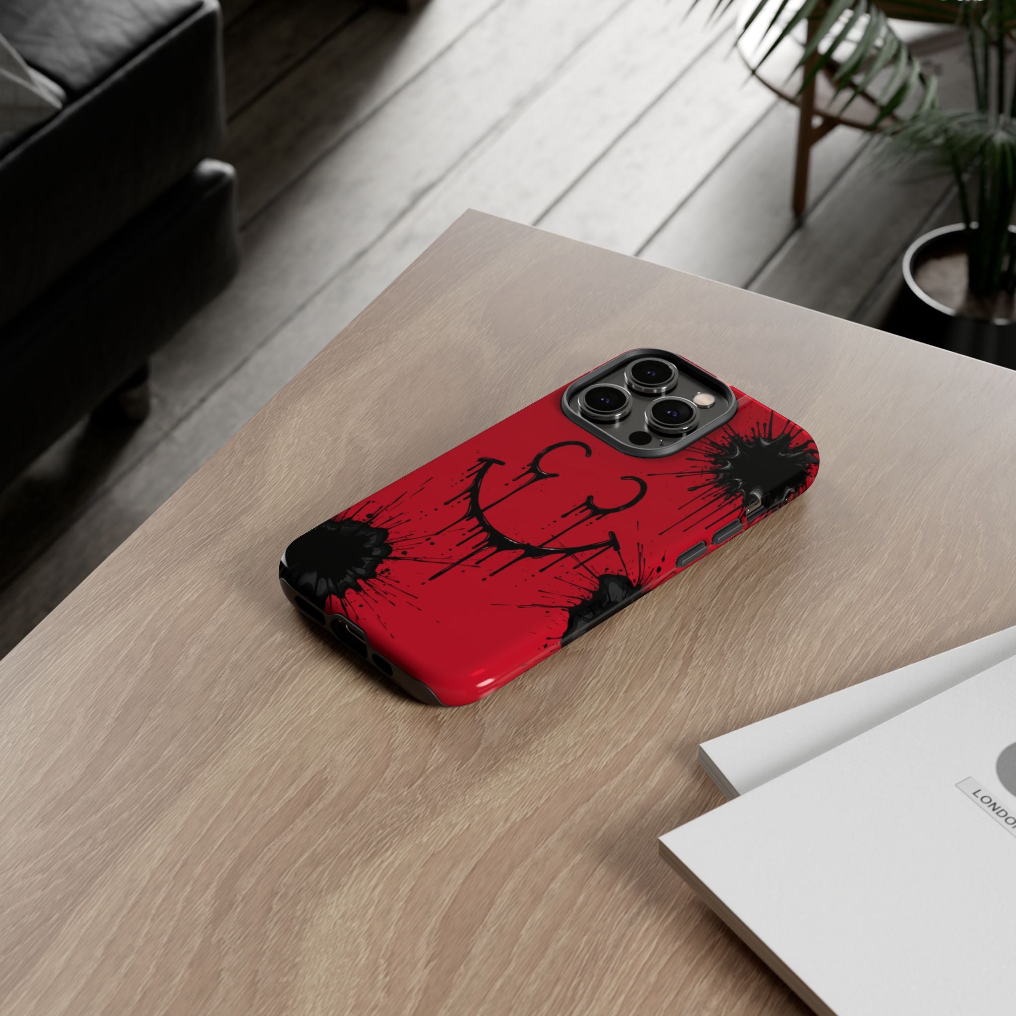 Protective Phone Case — Red Drip Smile Splatter Design