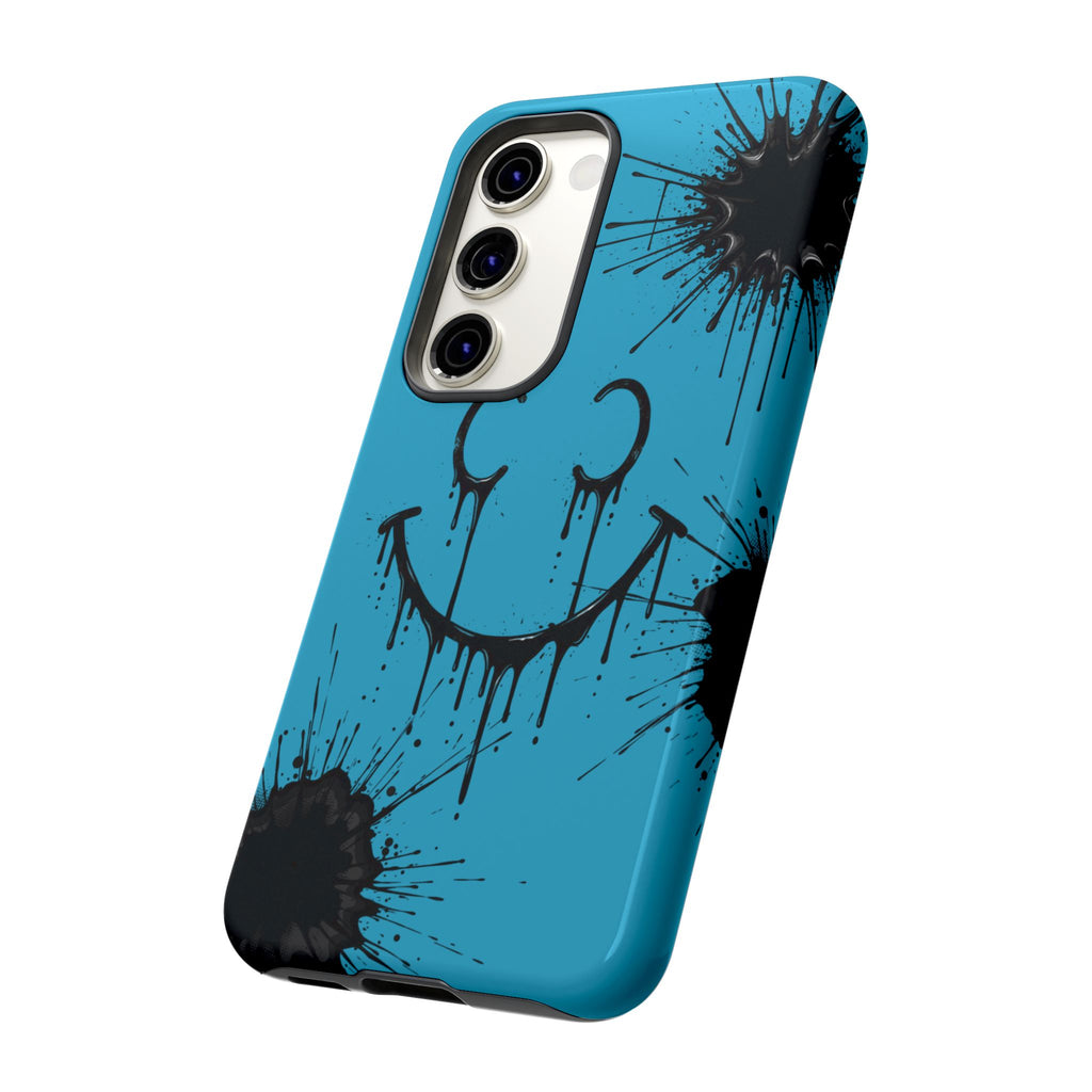 Protective Phone Case — Blue Drip Smile Splatter Design