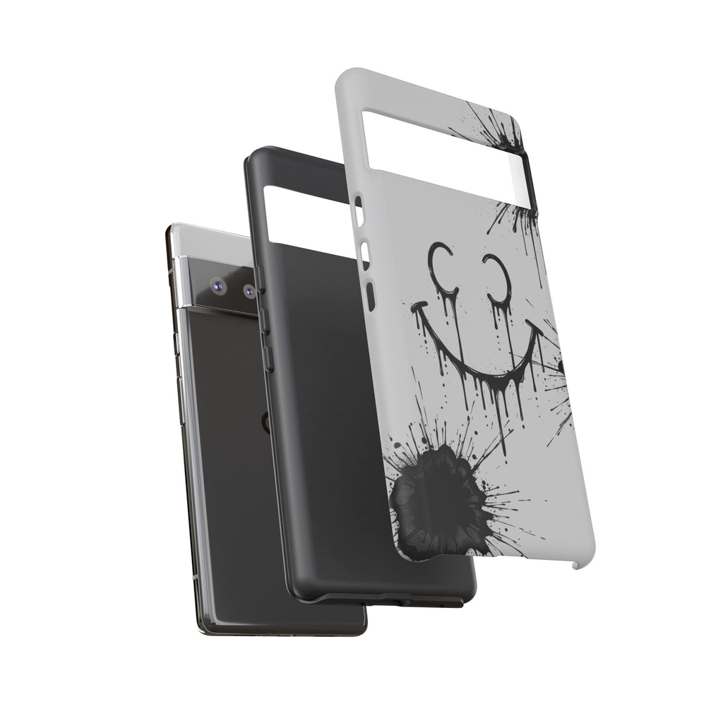 Protective Phone Case — Gray Drip Smile Splatter Design