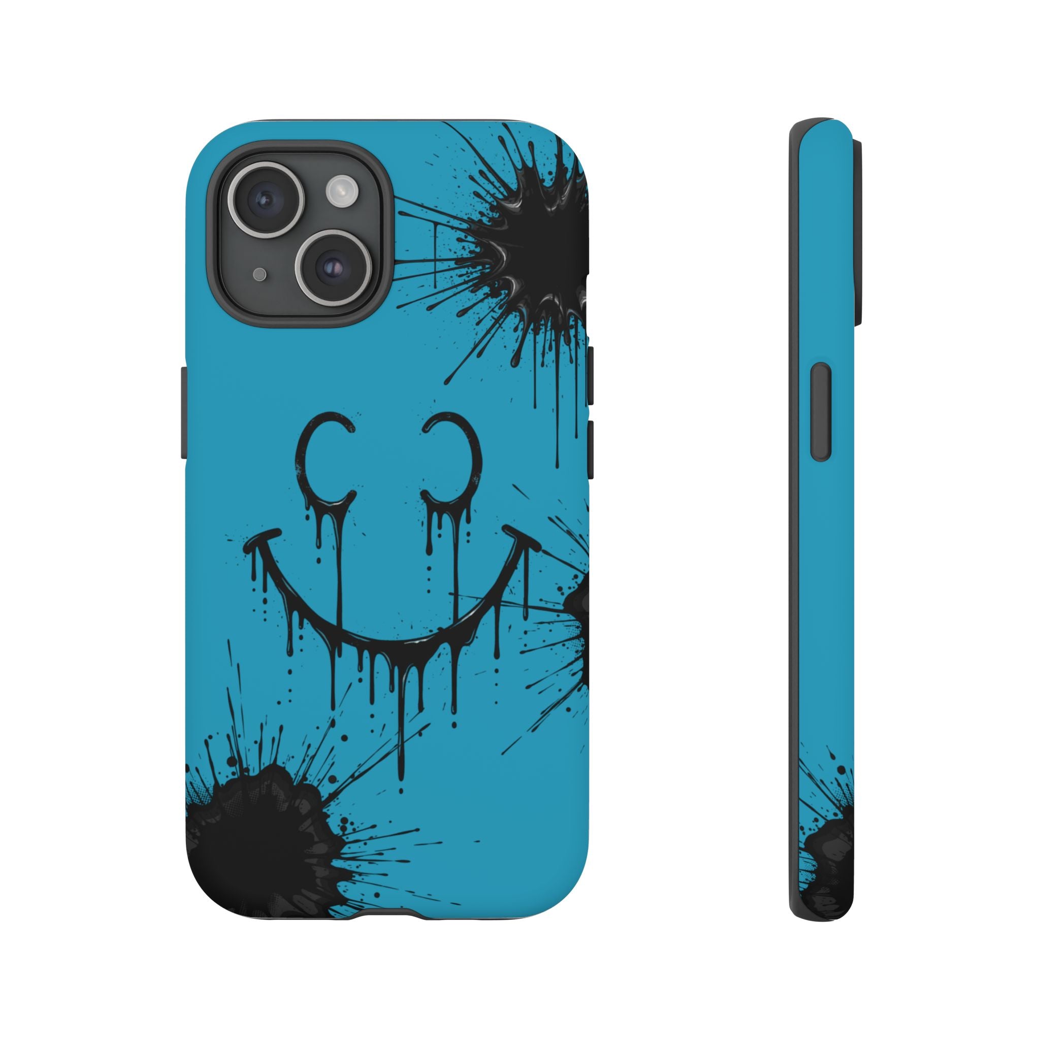 Protective Phone Case — Blue Drip Smile Splatter Design