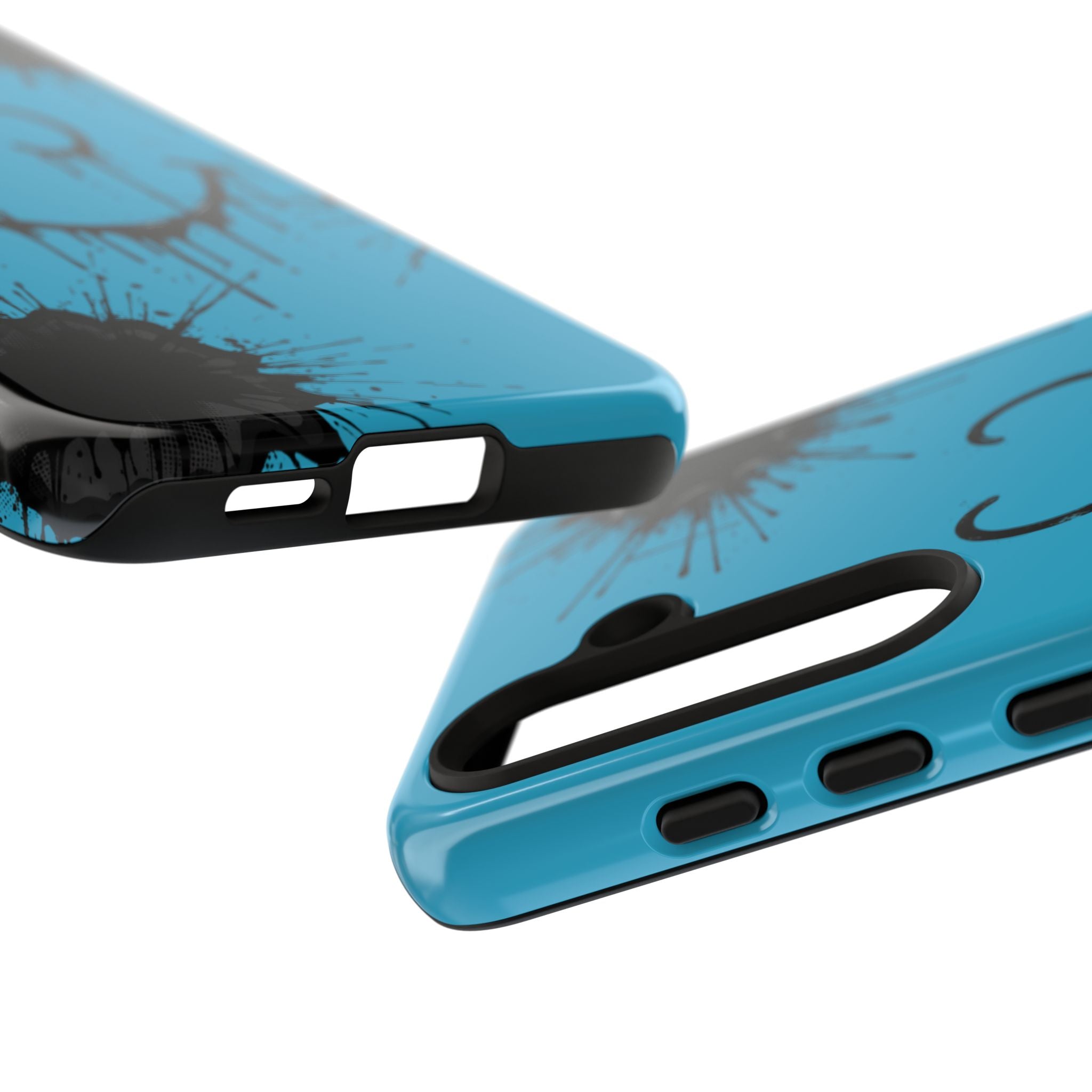 Protective Phone Case — Blue Drip Smile Splatter Design