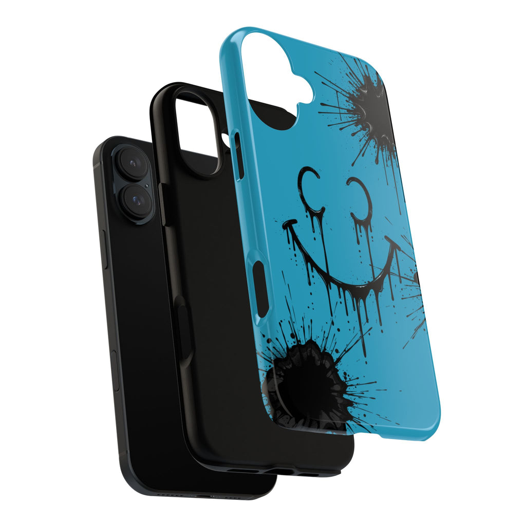Protective Phone Case — Blue Drip Smile Splatter Design