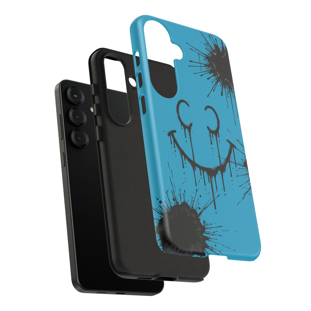 Protective Phone Case — Blue Drip Smile Splatter Design