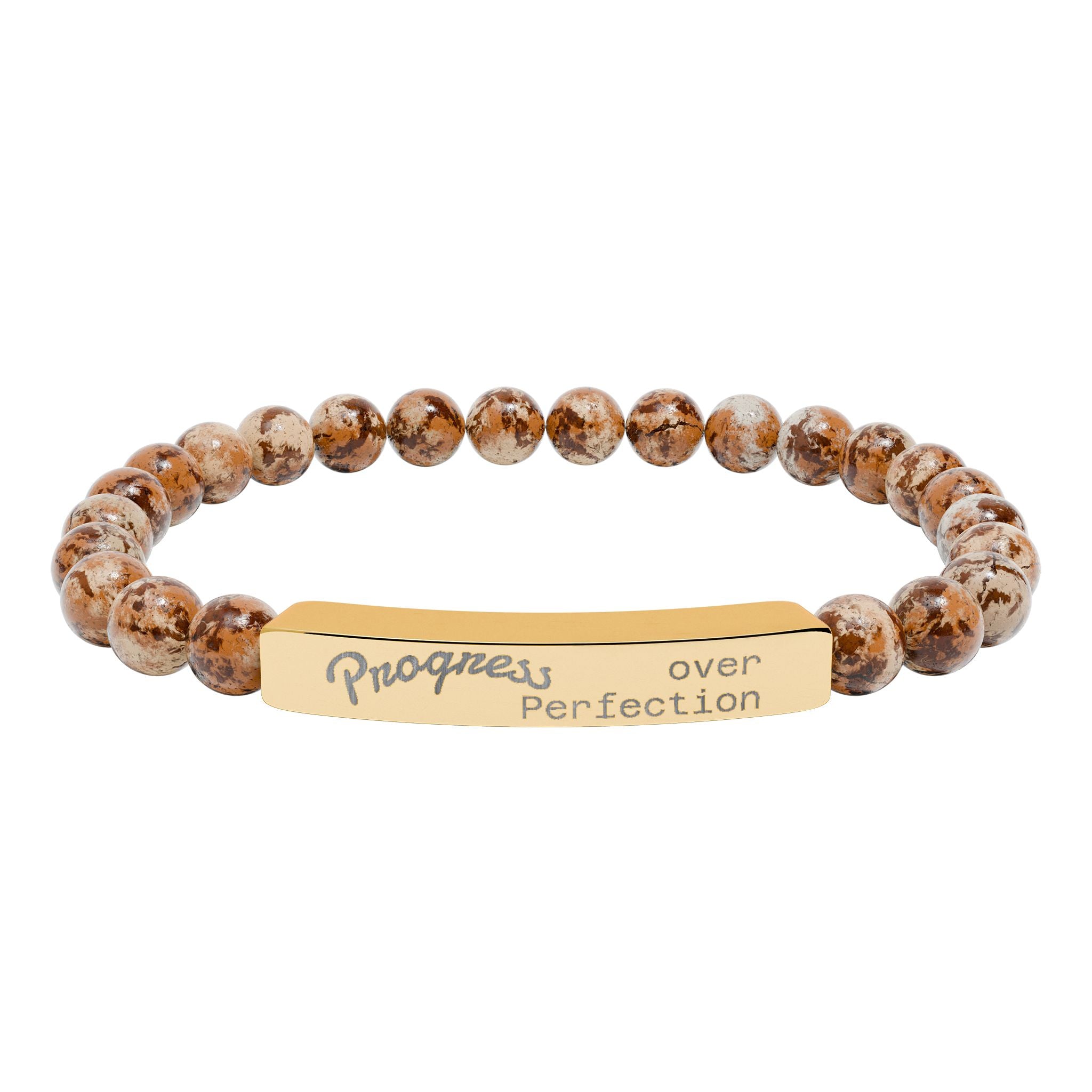 Engraved Natural Stone Stretch Bar Bracelet — Personalized Beaded Bracelet