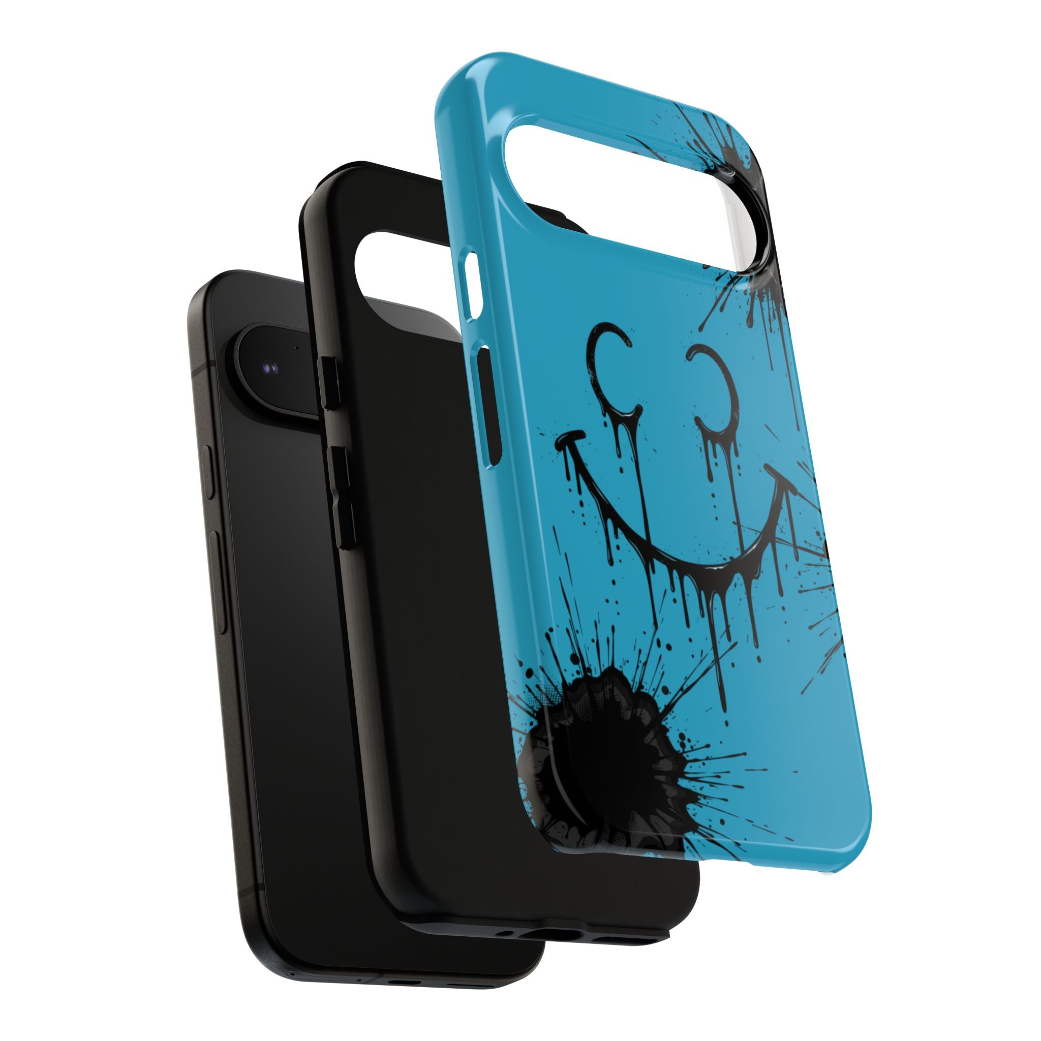 Protective Phone Case — Blue Drip Smile Splatter Design