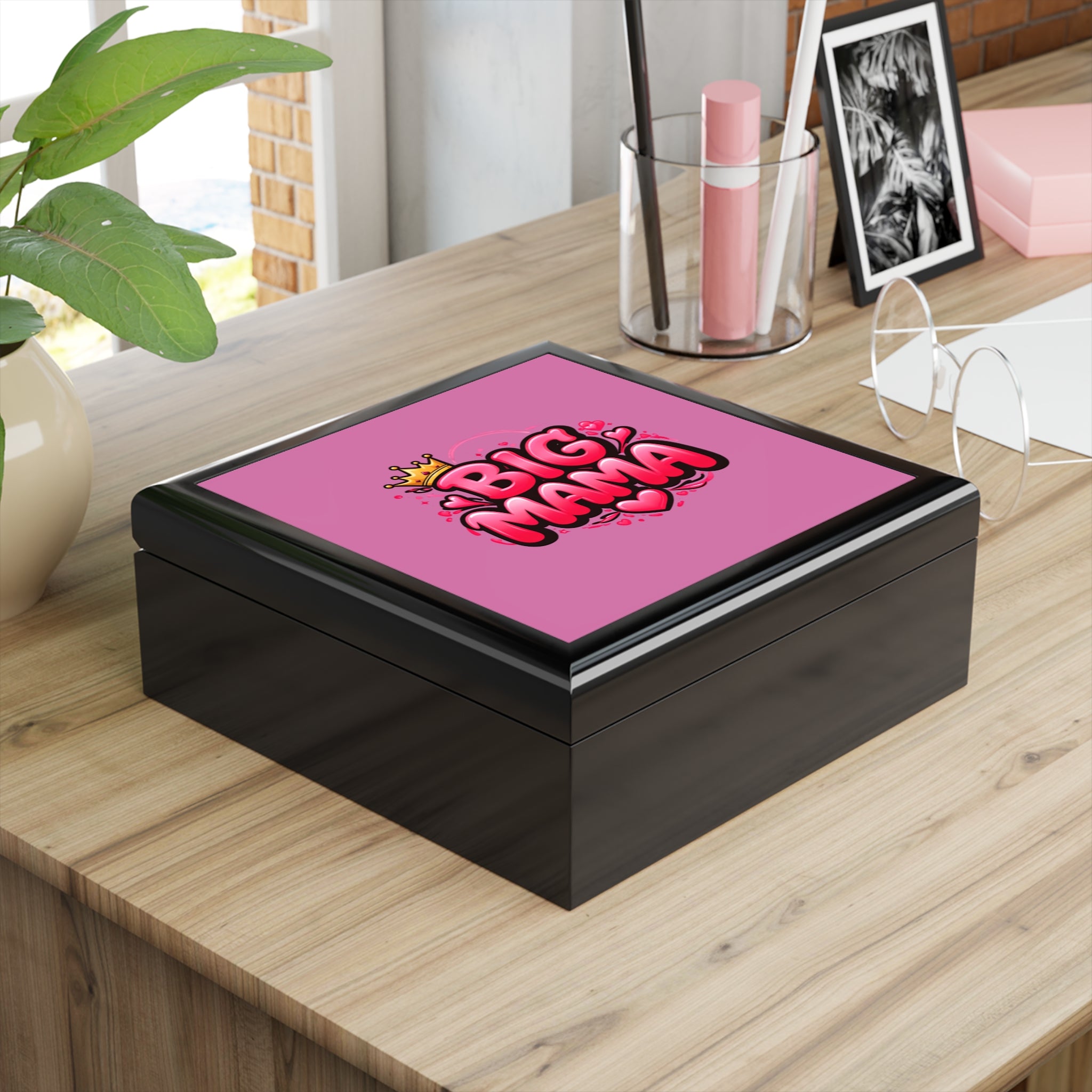 Big Mama Jewelry Box — Pink Crowned Heart Keepsake Box for Moms