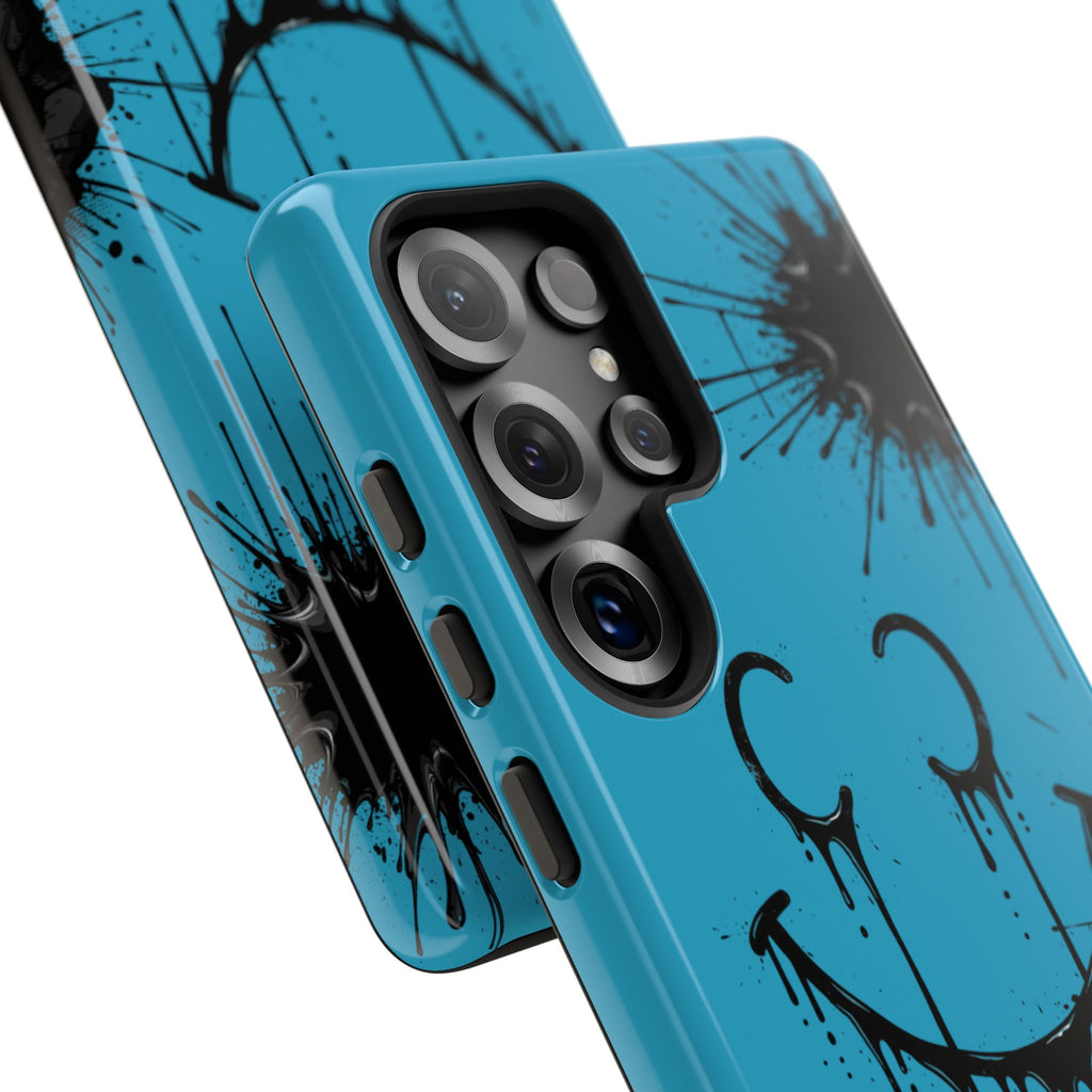 Protective Phone Case — Blue Drip Smile Splatter Design