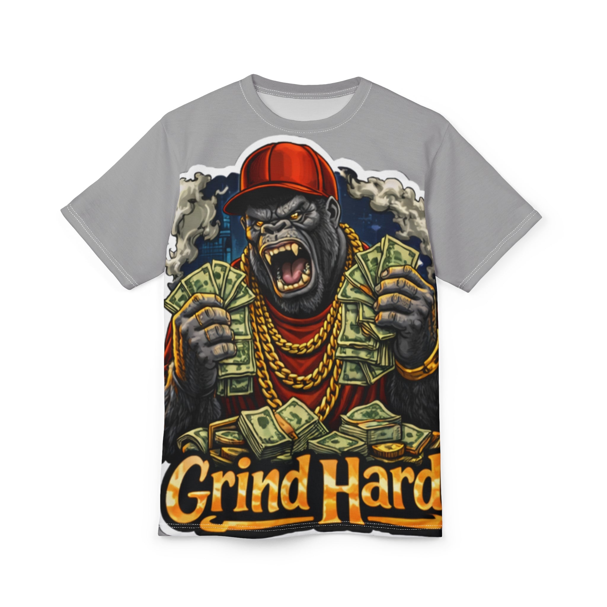 Grind Hard Gorilla Tee — Streetwear Money-Stack Graphic T-Shirt