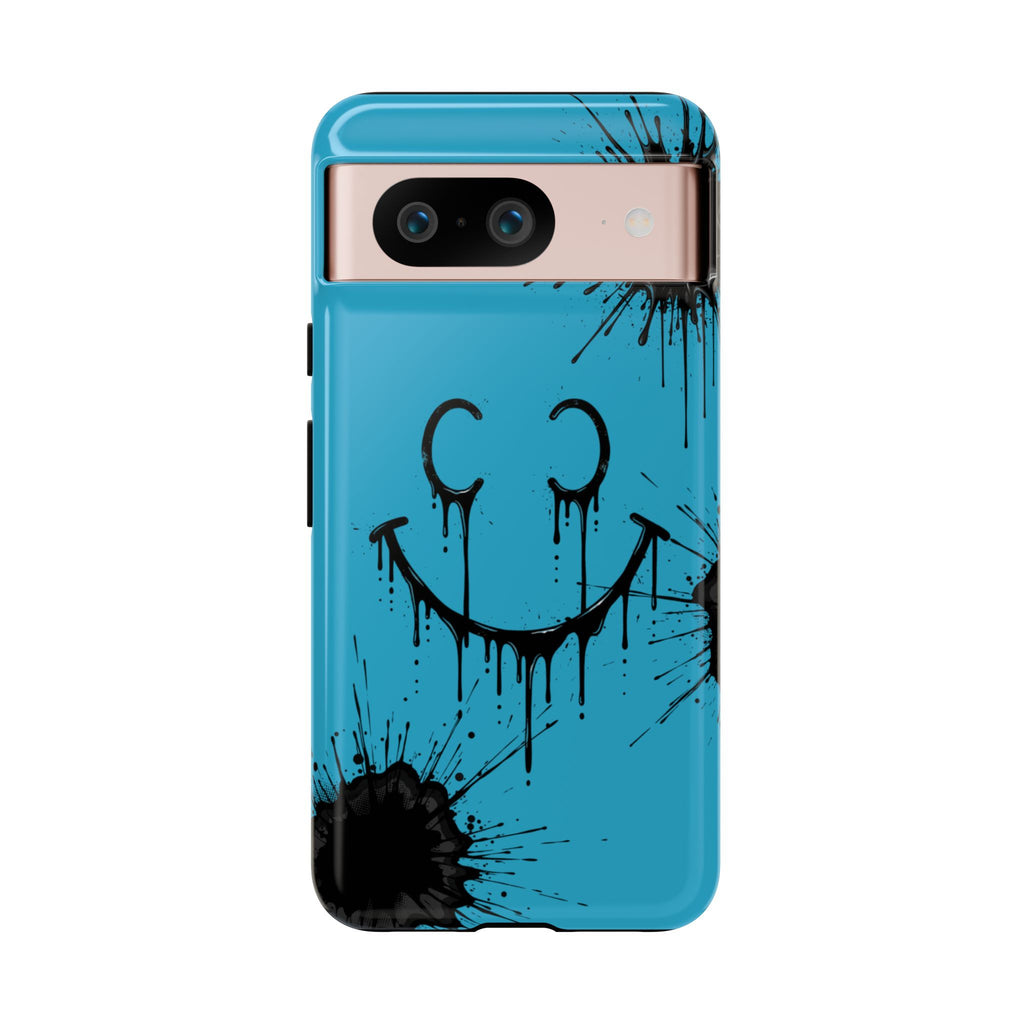 Protective Phone Case — Blue Drip Smile Splatter Design