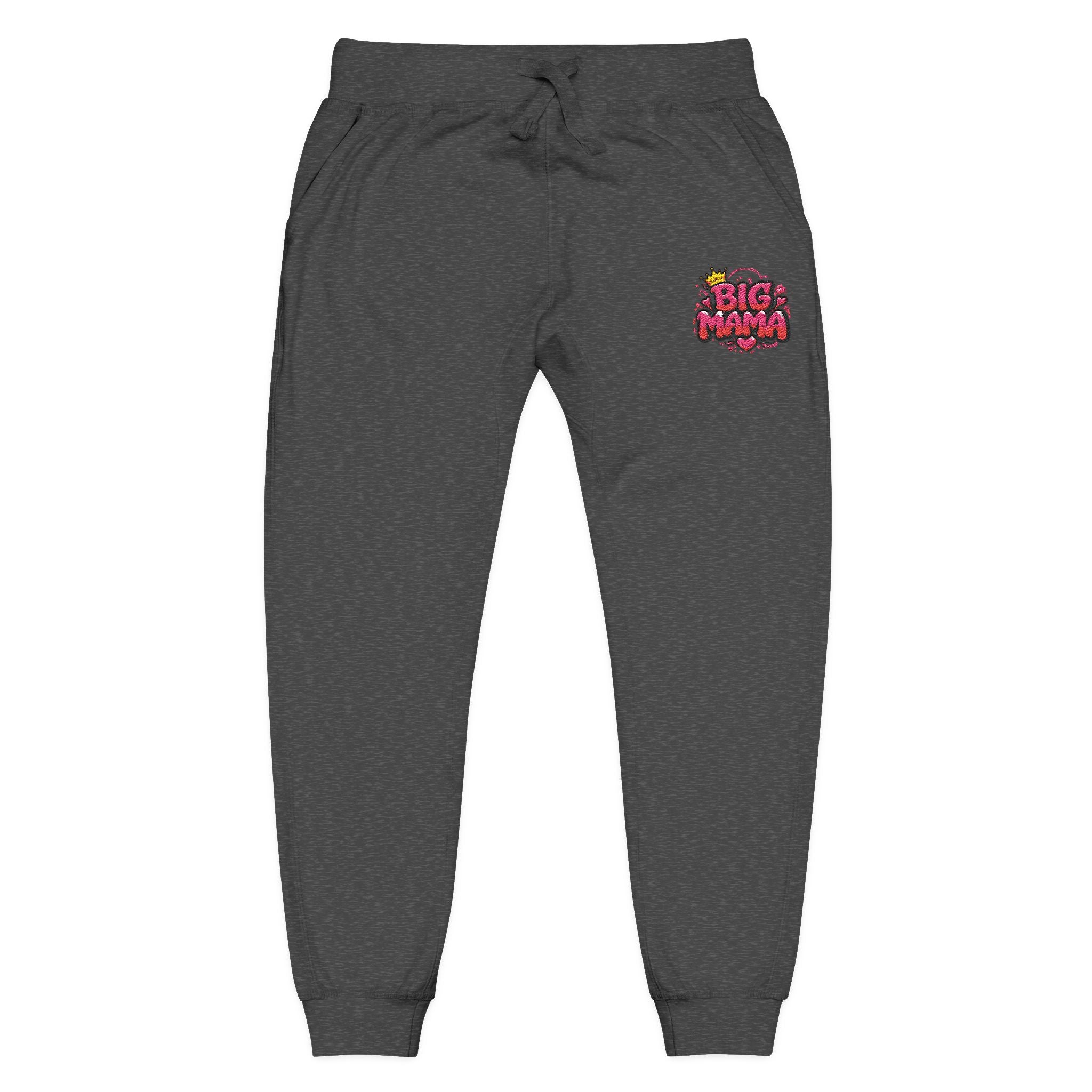 Embroidered “BigMama” Pink Fleece Sweatpants — Cute Floral Mascot Accent