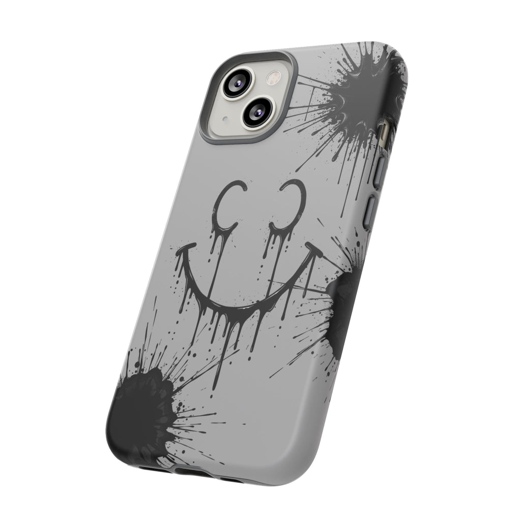 Protective Phone Case — Gray Drip Smile Splatter Design