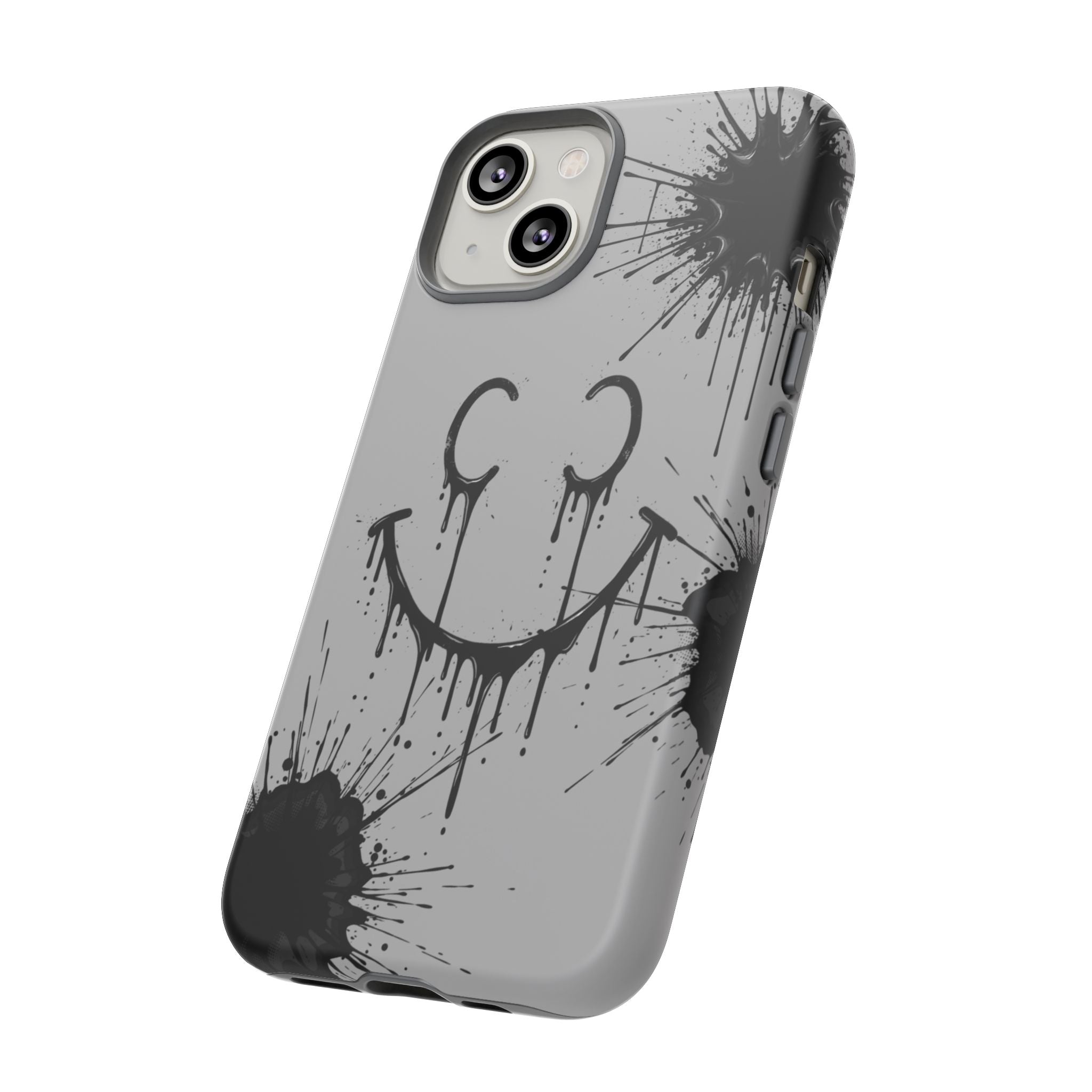 Protective Phone Case — Gray Drip Smile Splatter Design