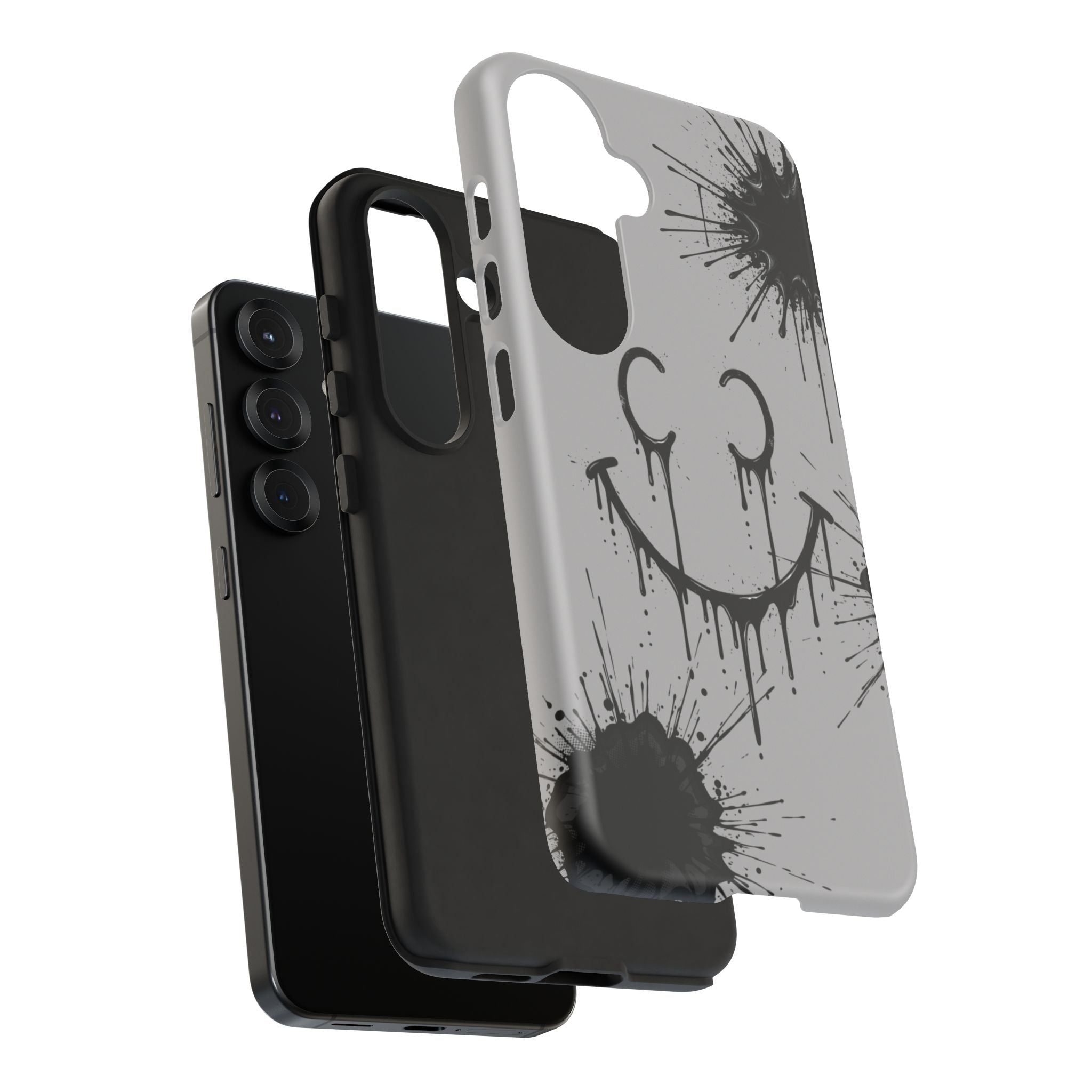 Protective Phone Case — Gray Drip Smile Splatter Design