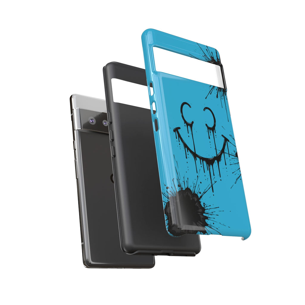 Protective Phone Case — Blue Drip Smile Splatter Design