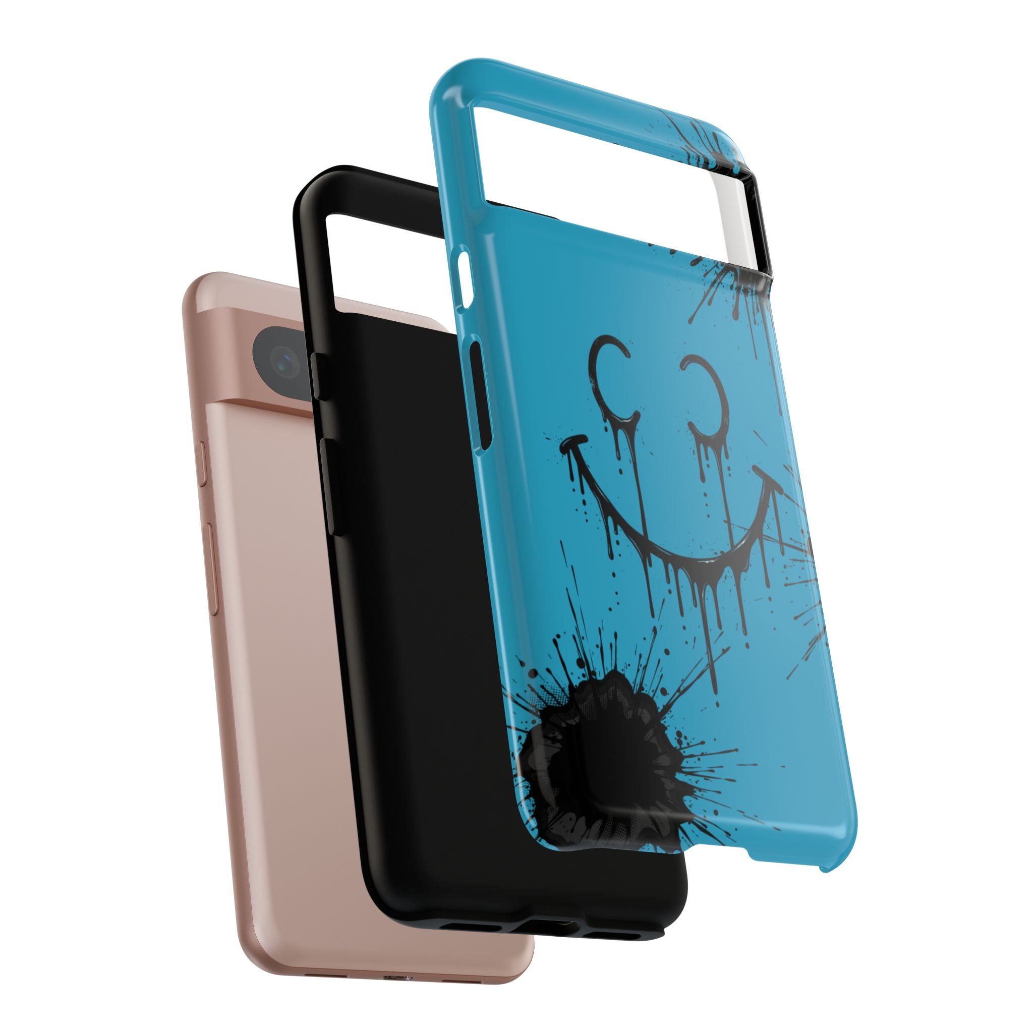 Protective Phone Case — Blue Drip Smile Splatter Design