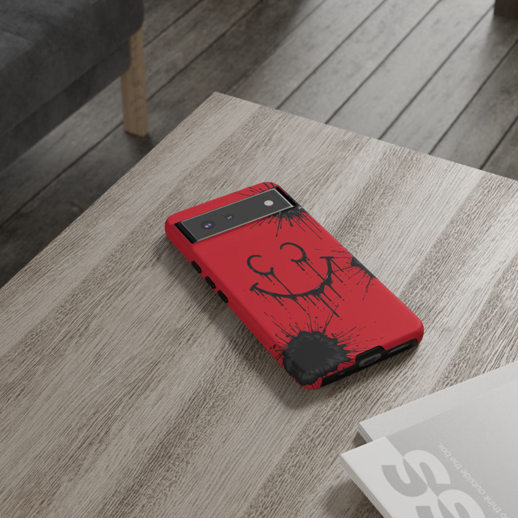 Protective Phone Case — Red Drip Smile Splatter Design