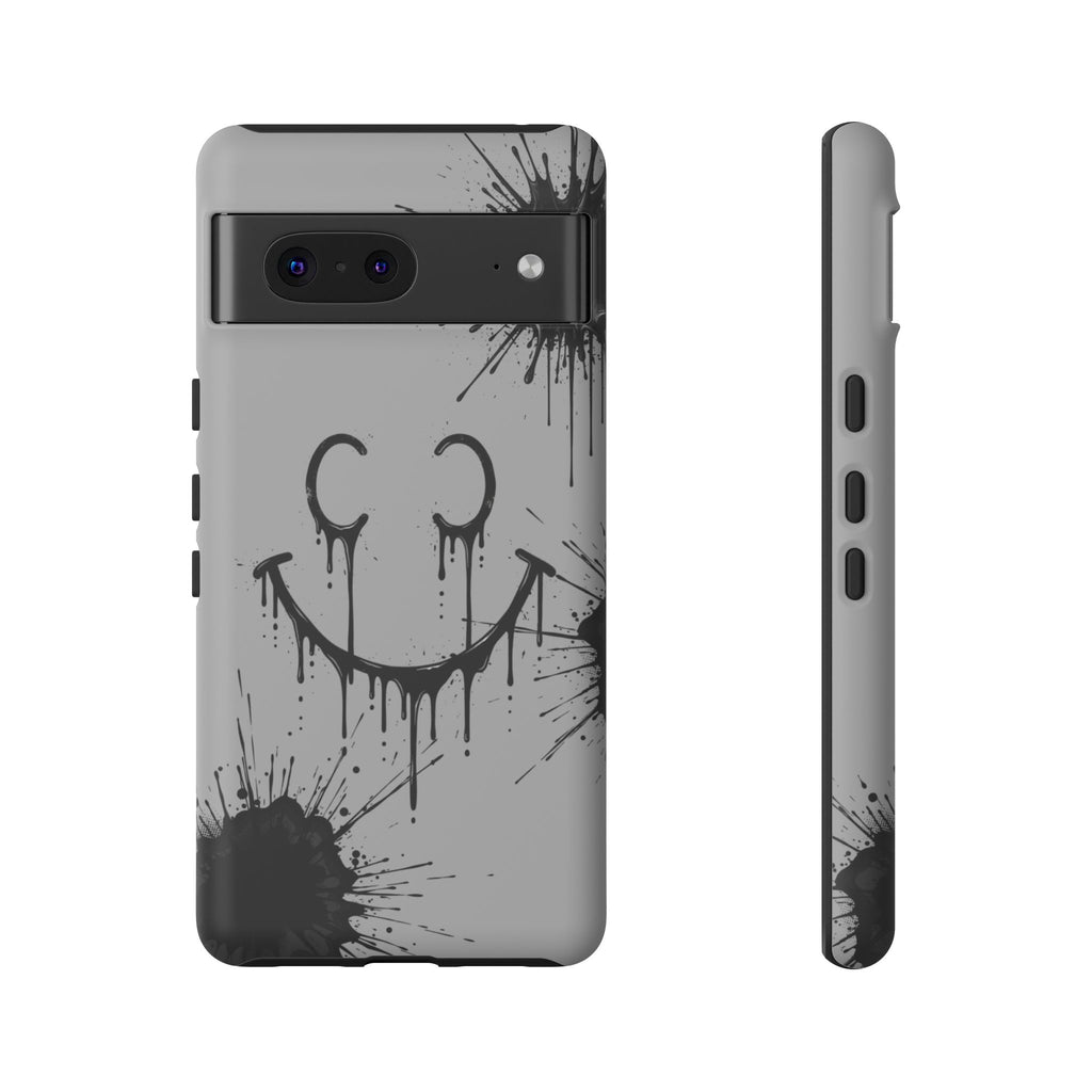 Protective Phone Case — Gray Drip Smile Splatter Design