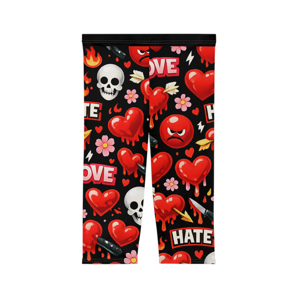 Capri Leggings — Emo Heart & Skull All-Over Print