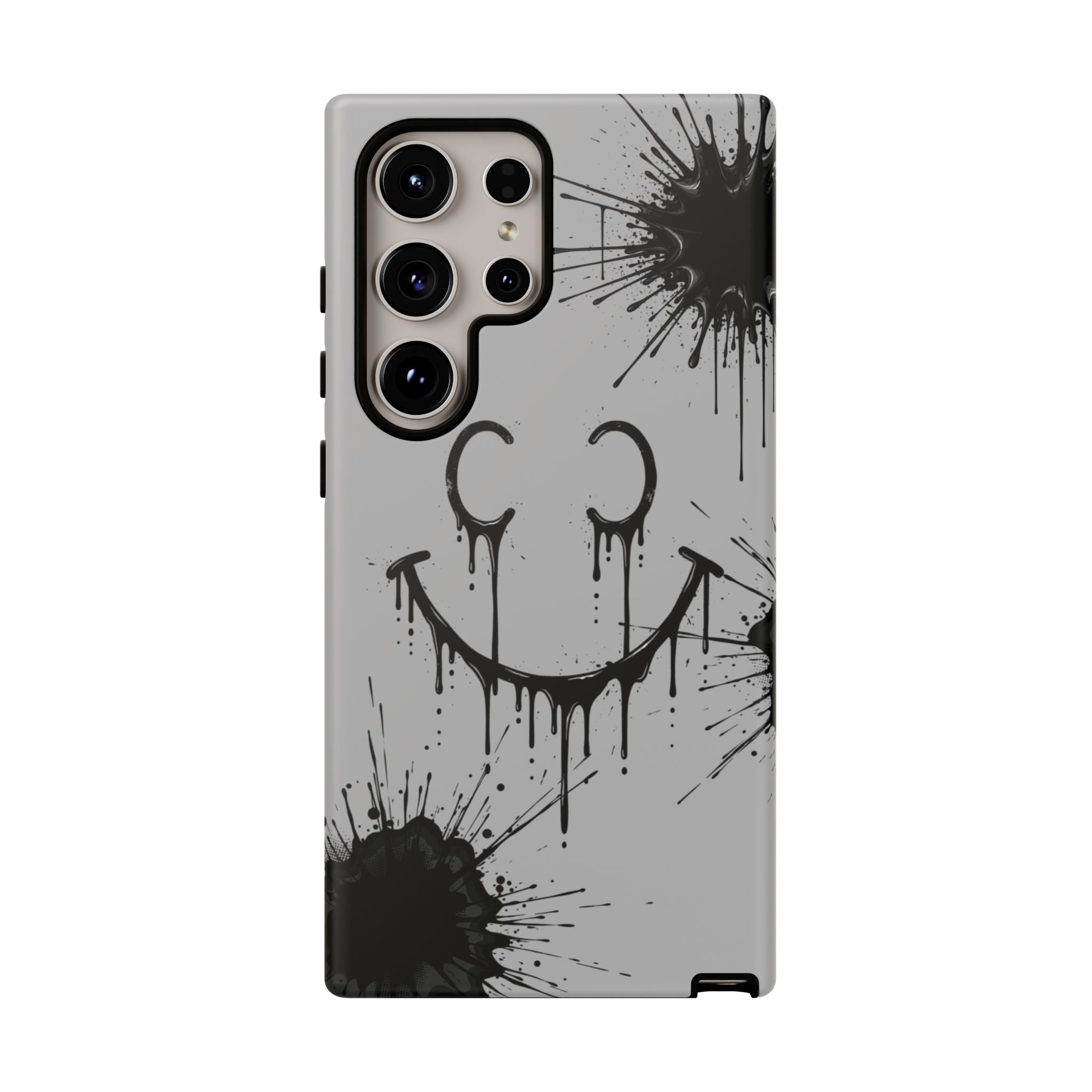 Protective Phone Case — Gray Drip Smile Splatter Design