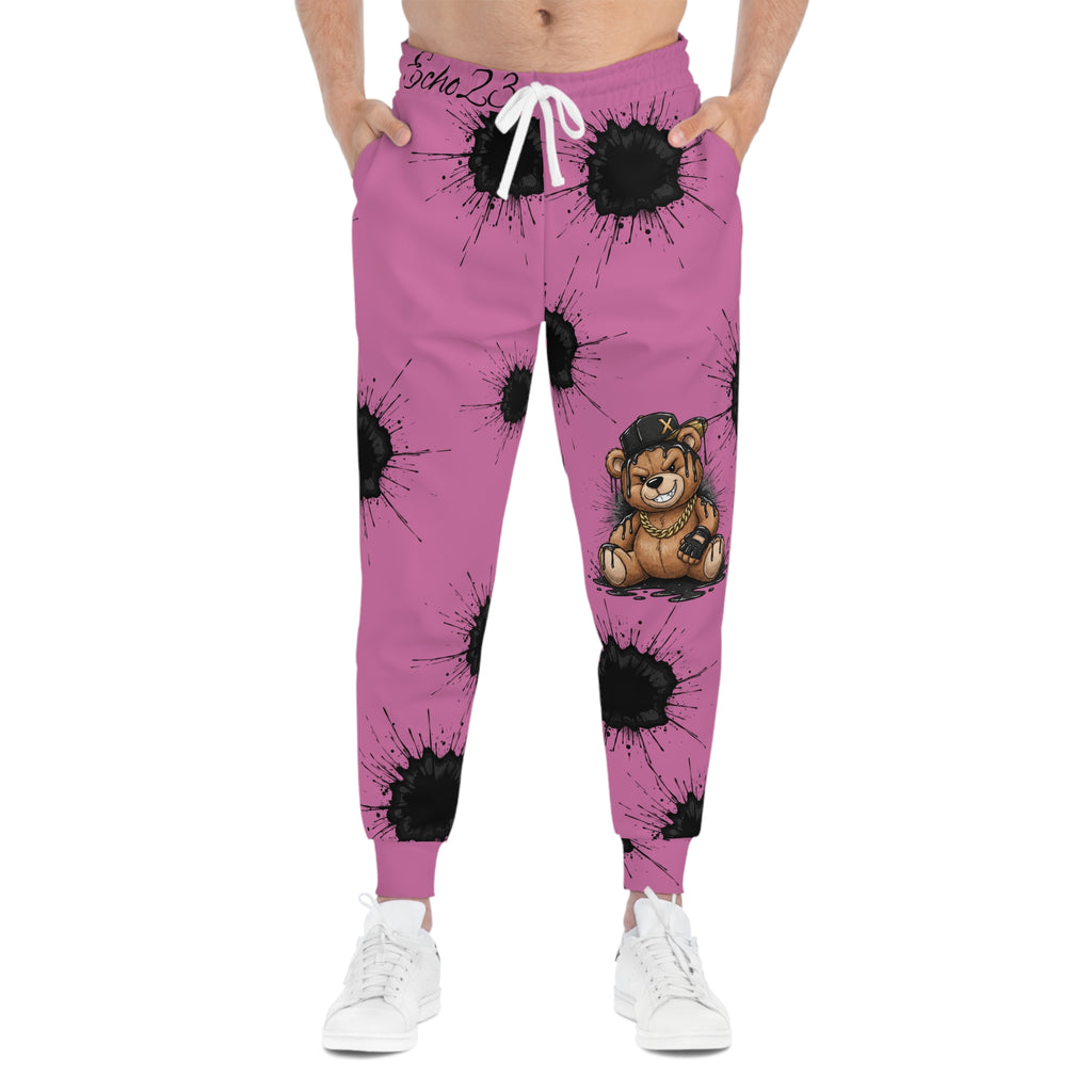 Ink Splatter Teddy Joggers — Grunge Athletic Sweatpants with Smiley Detail
