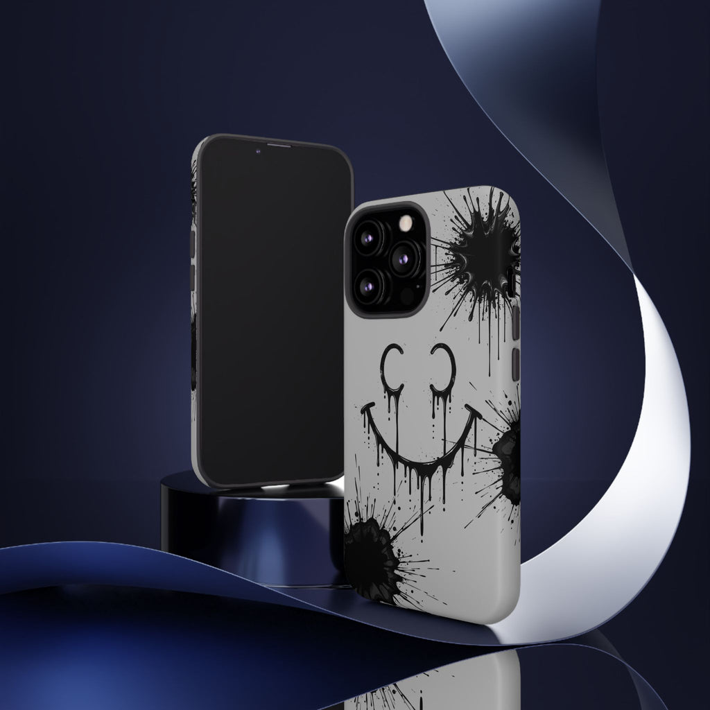 Protective Phone Case — Gray Drip Smile Splatter Design