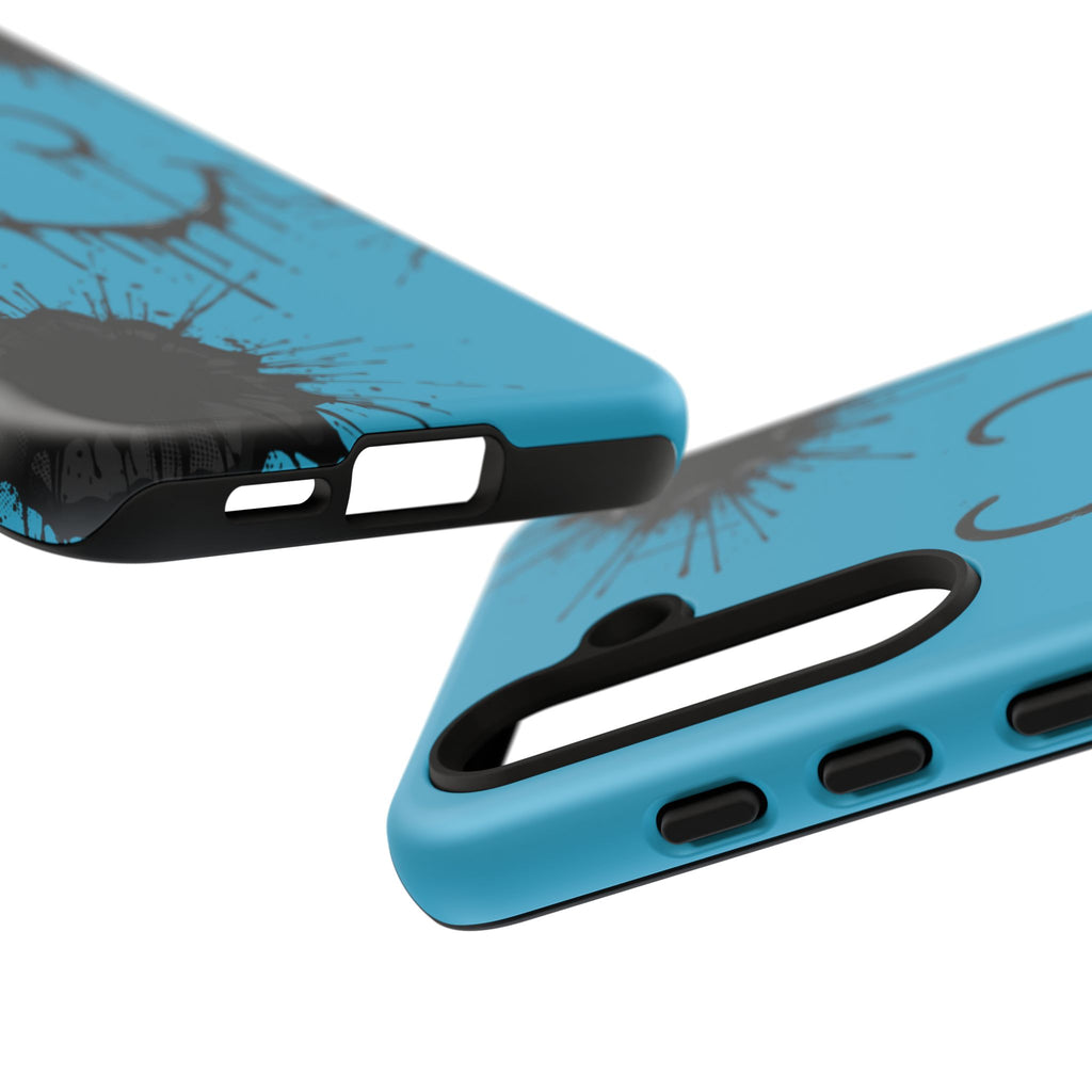 Protective Phone Case — Blue Drip Smile Splatter Design
