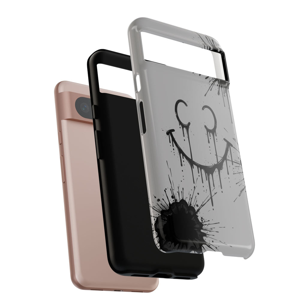 Protective Phone Case — Gray Drip Smile Splatter Design