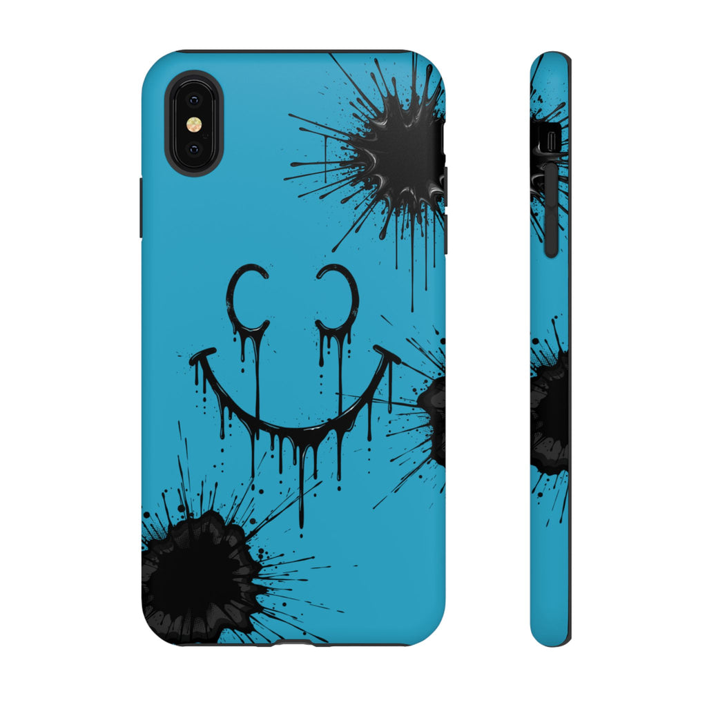 Protective Phone Case — Blue Drip Smile Splatter Design