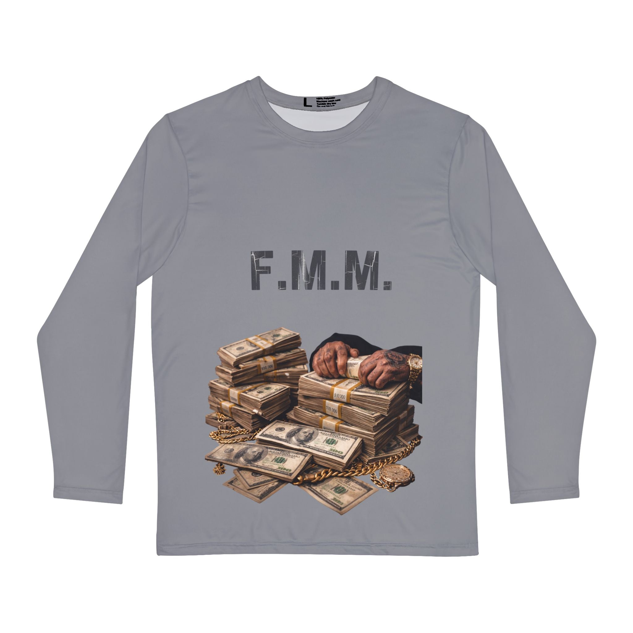 F.M.M. Money Stack Long Sleeve Shirt — Men’s Streetwear Cash Graphic Tee