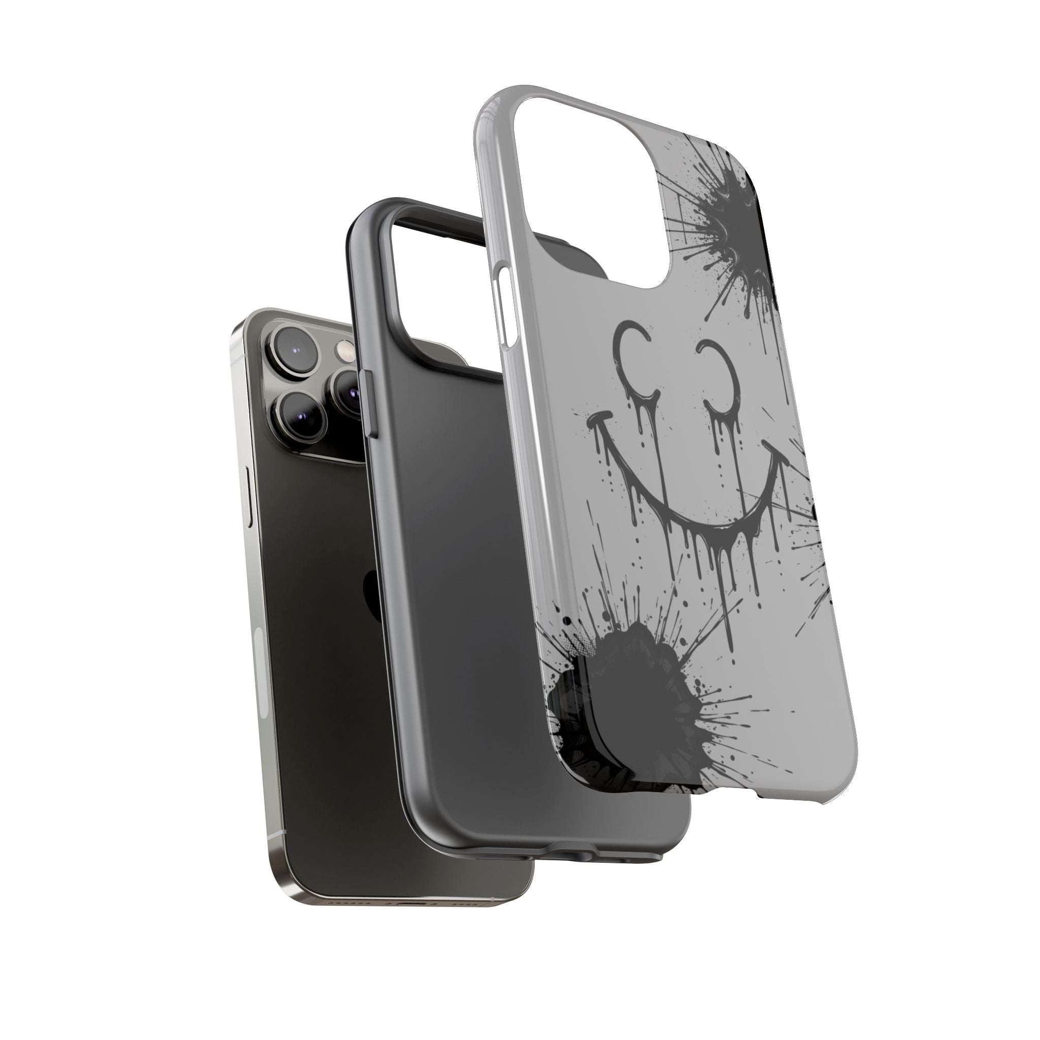 Protective Phone Case — Gray Drip Smile Splatter Design