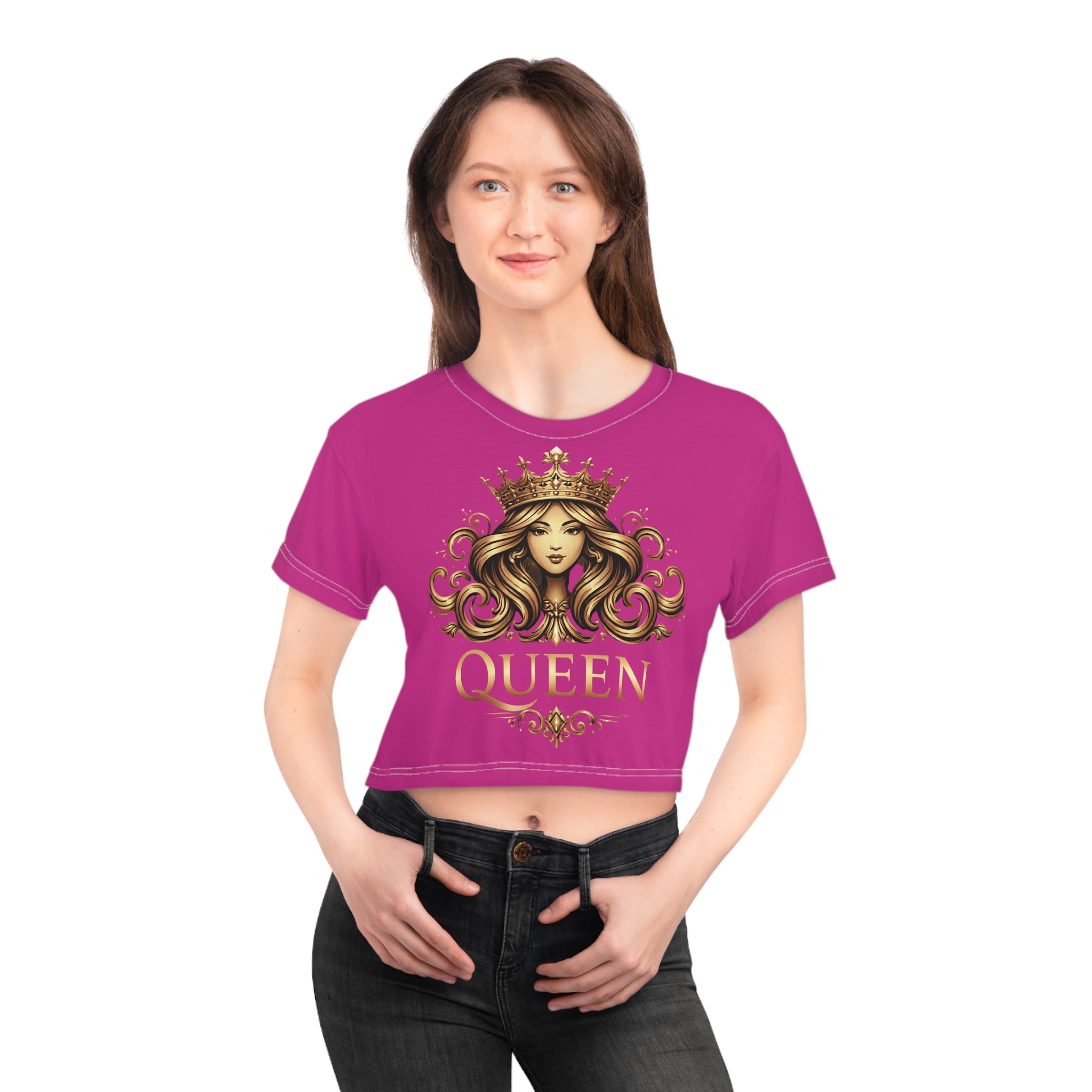 Queen Graphic Crop Tee — Regal Crowned Woman Design