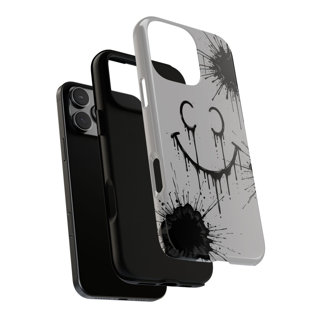 Protective Phone Case — Gray Drip Smile Splatter Design