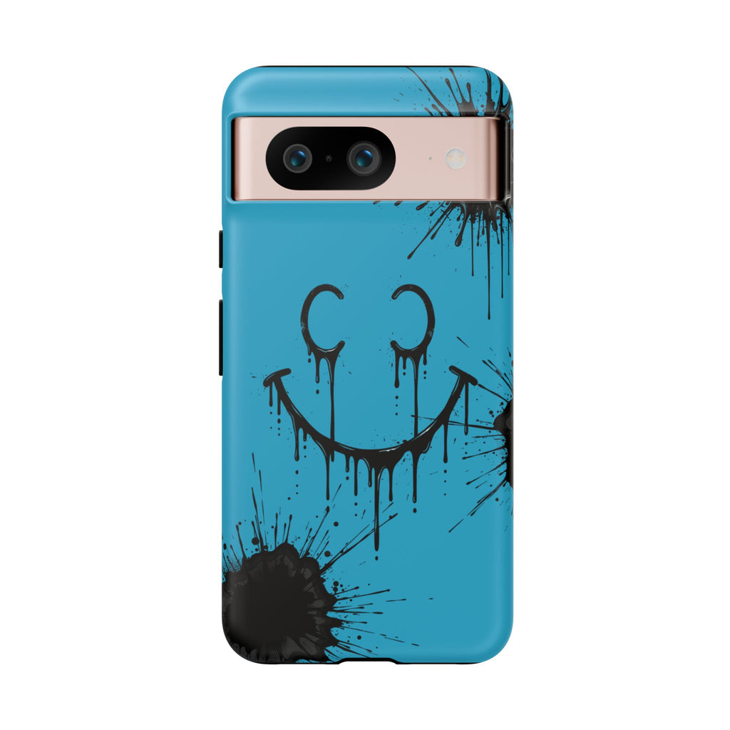 Protective Phone Case — Blue Drip Smile Splatter Design