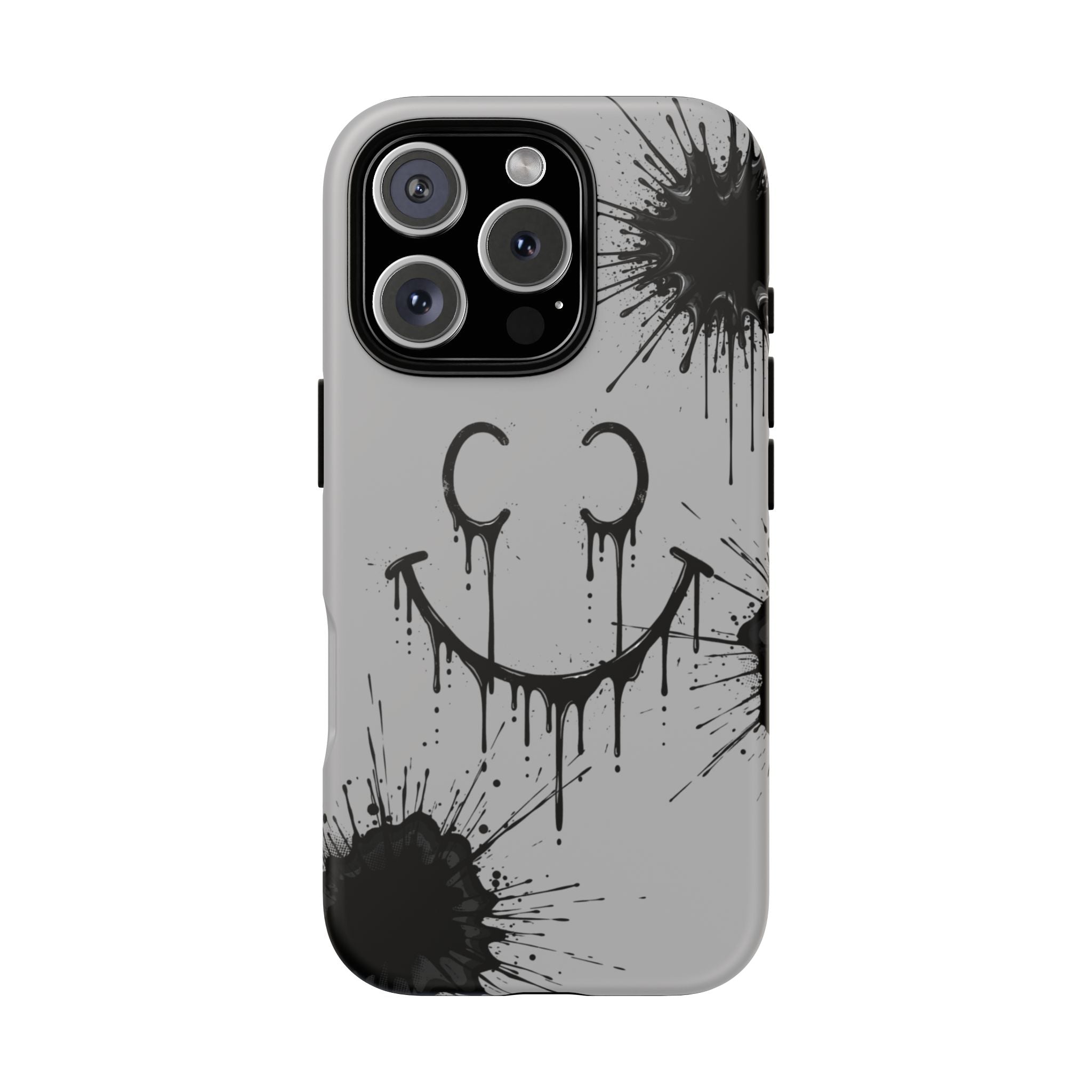 Protective Phone Case — Gray Drip Smile Splatter Design