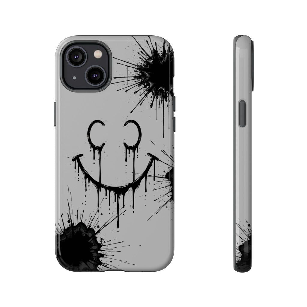 Protective Phone Case — Gray Drip Smile Splatter Design