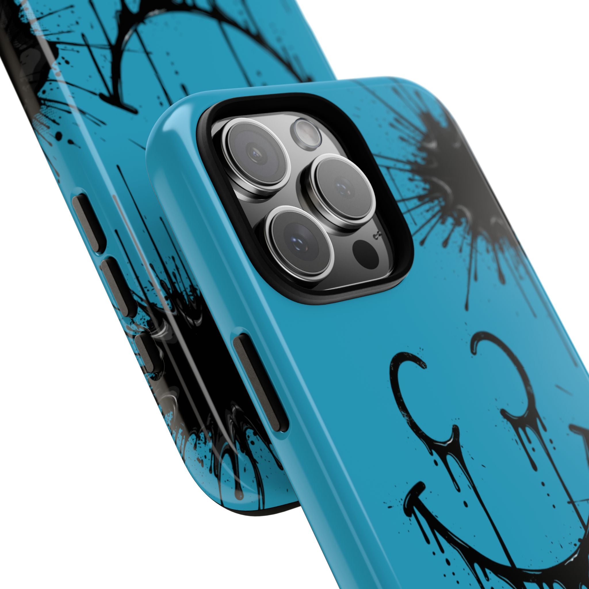 Protective Phone Case — Blue Drip Smile Splatter Design