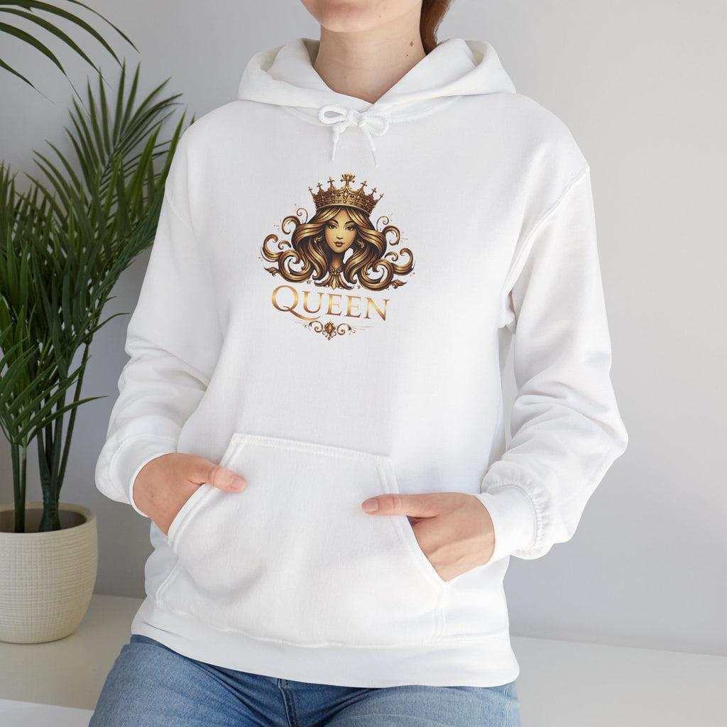 Queen Crown Graphic Hoodie — "Queen" Regal Lioness Design