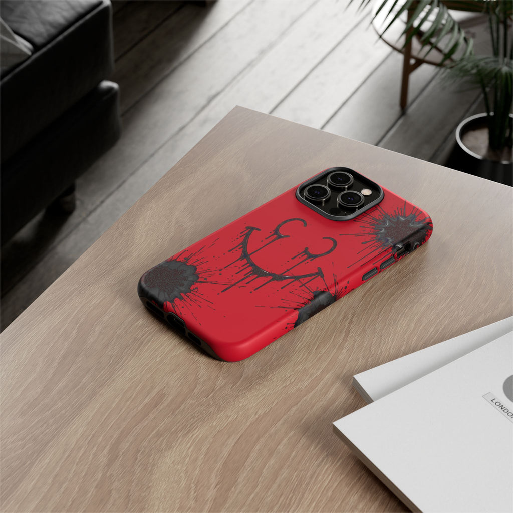 Protective Phone Case — Red Drip Smile Splatter Design