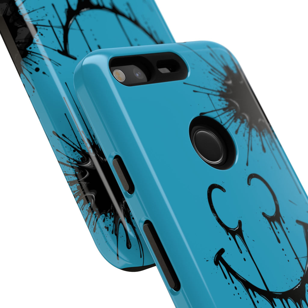 Protective Phone Case — Blue Drip Smile Splatter Design