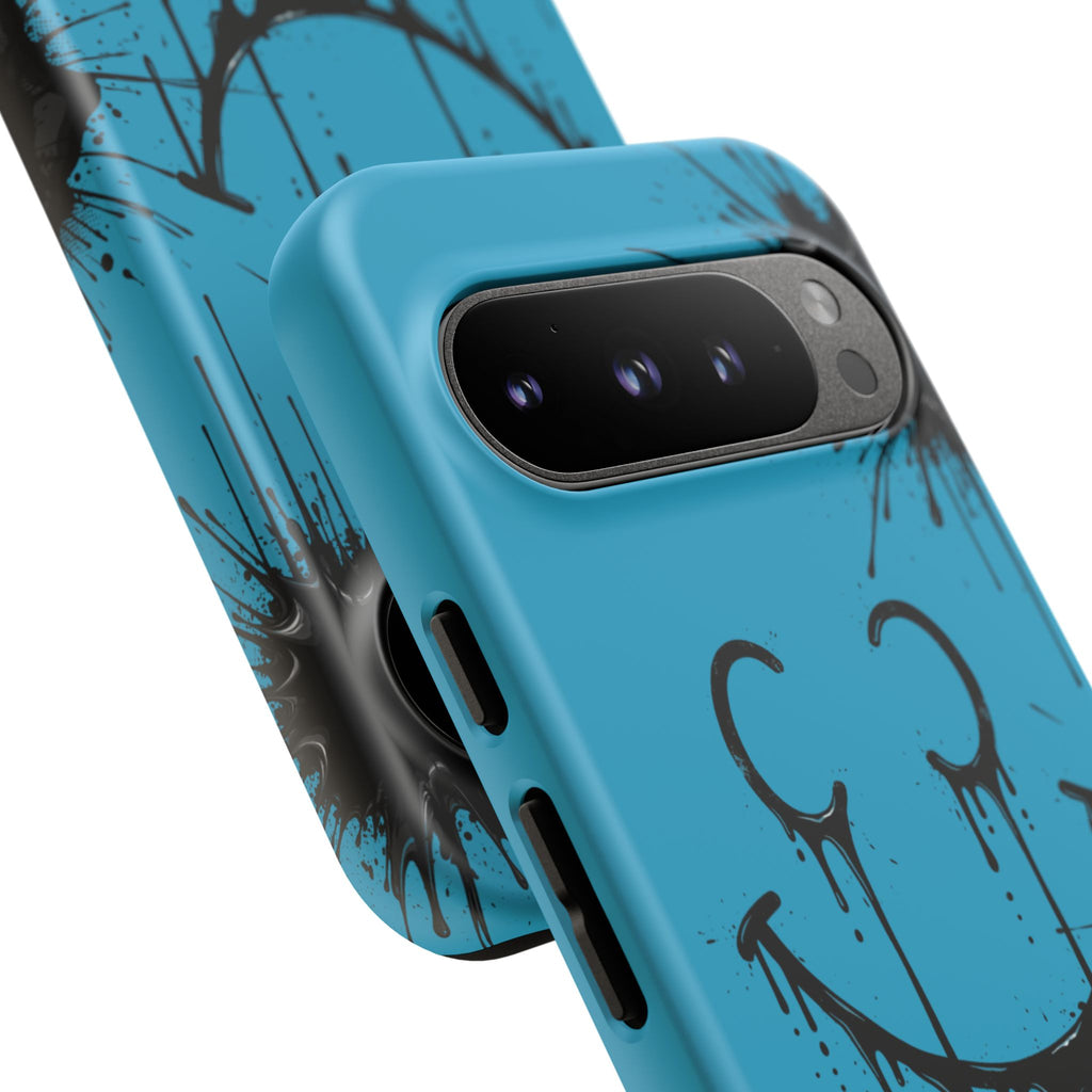 Protective Phone Case — Blue Drip Smile Splatter Design